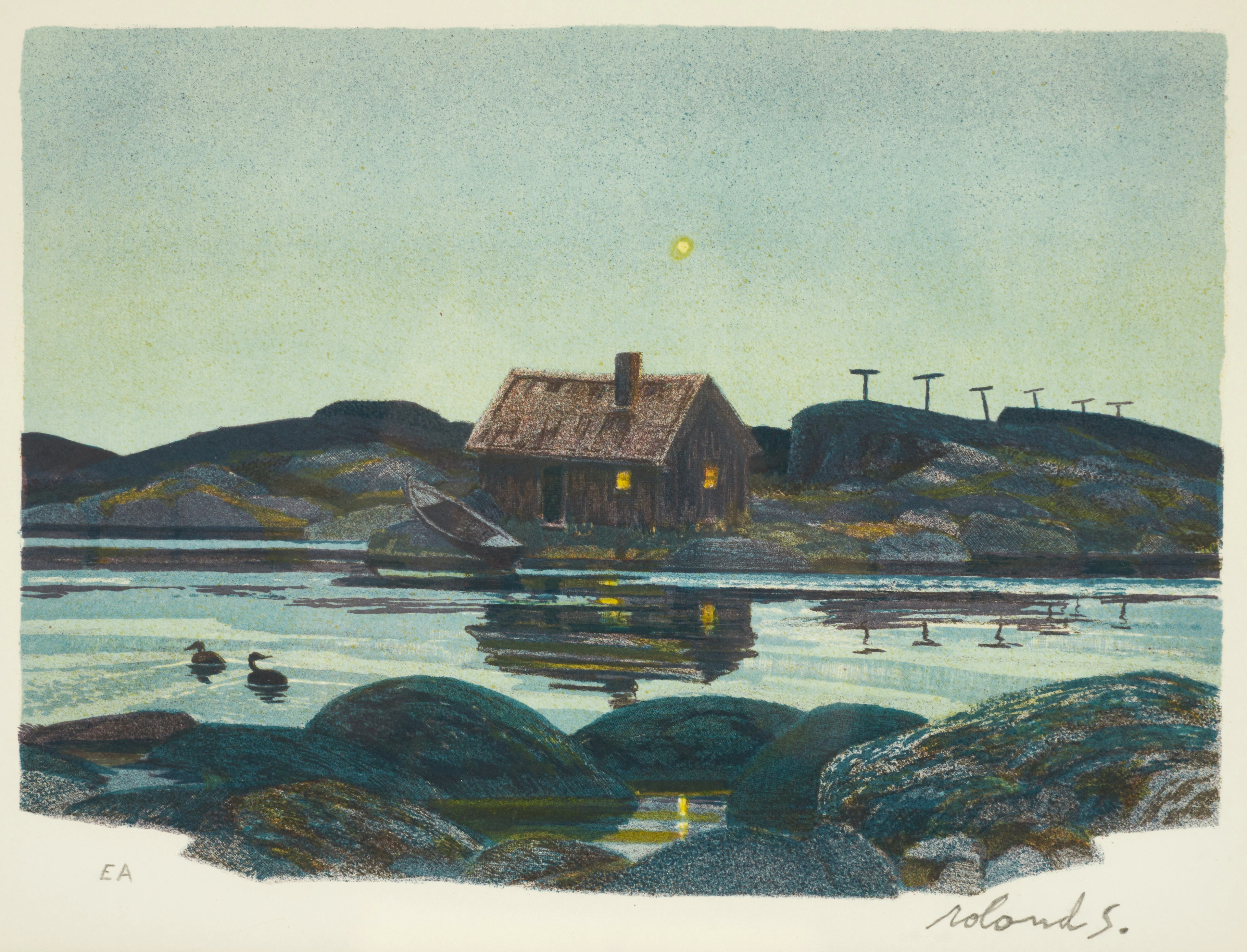 ROLAND SVENSSON (1910-2003). "Vårkväll Gillöga", ur mappen Årstiderna