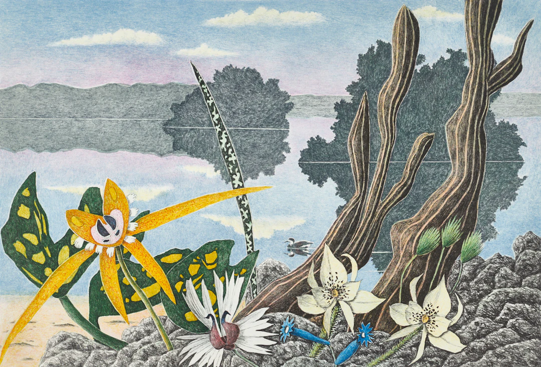 KARL AXEL PEHRSON (1921-2005). Exotiska växter med insjö, 1995, signerad