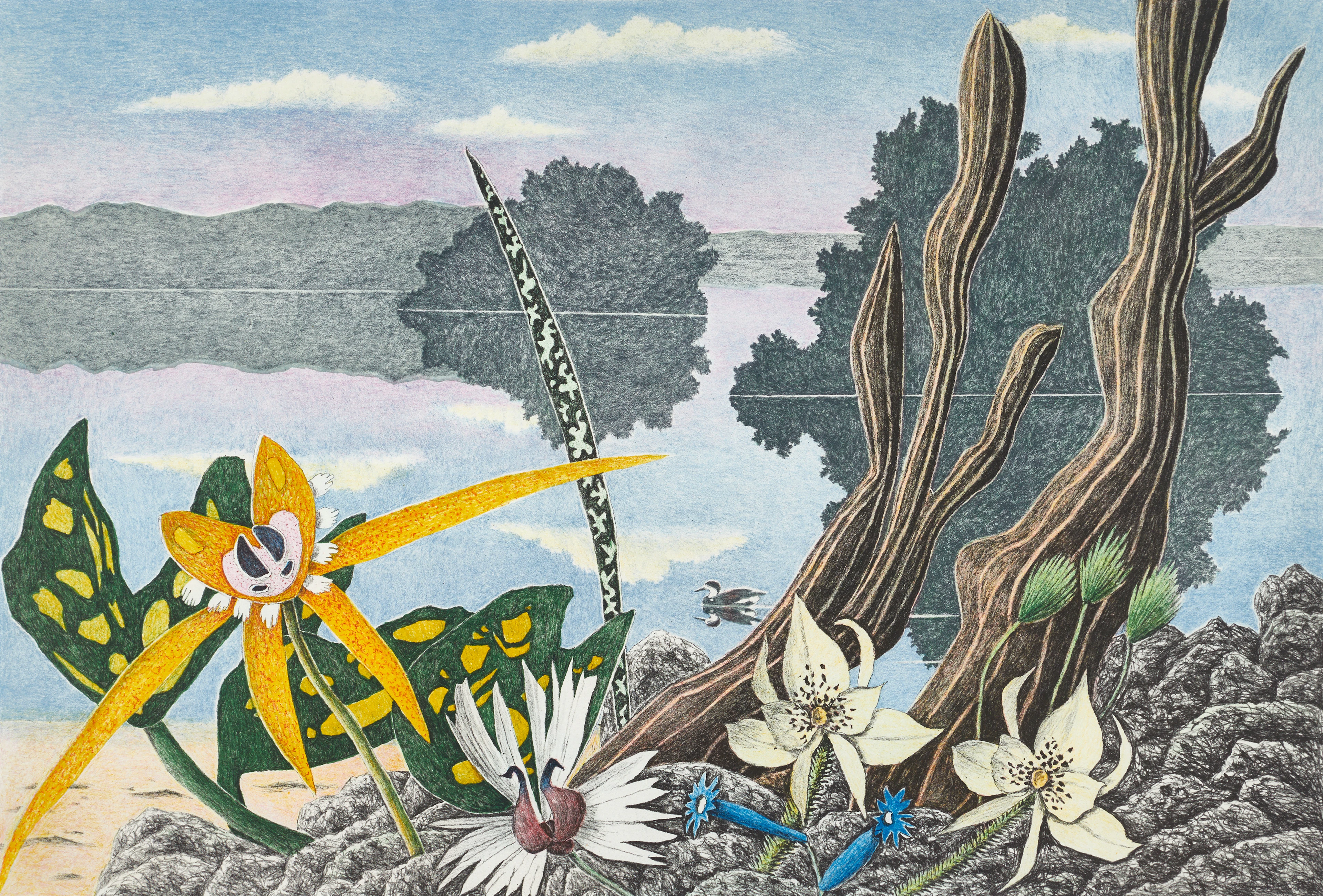 KARL AXEL PEHRSON (1921-2005). Exotiska växter med insjö, 1995, signerad
