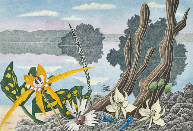 KARL AXEL PEHRSON (1921-2005). Exotiska växter med insjö, 1995, signerad