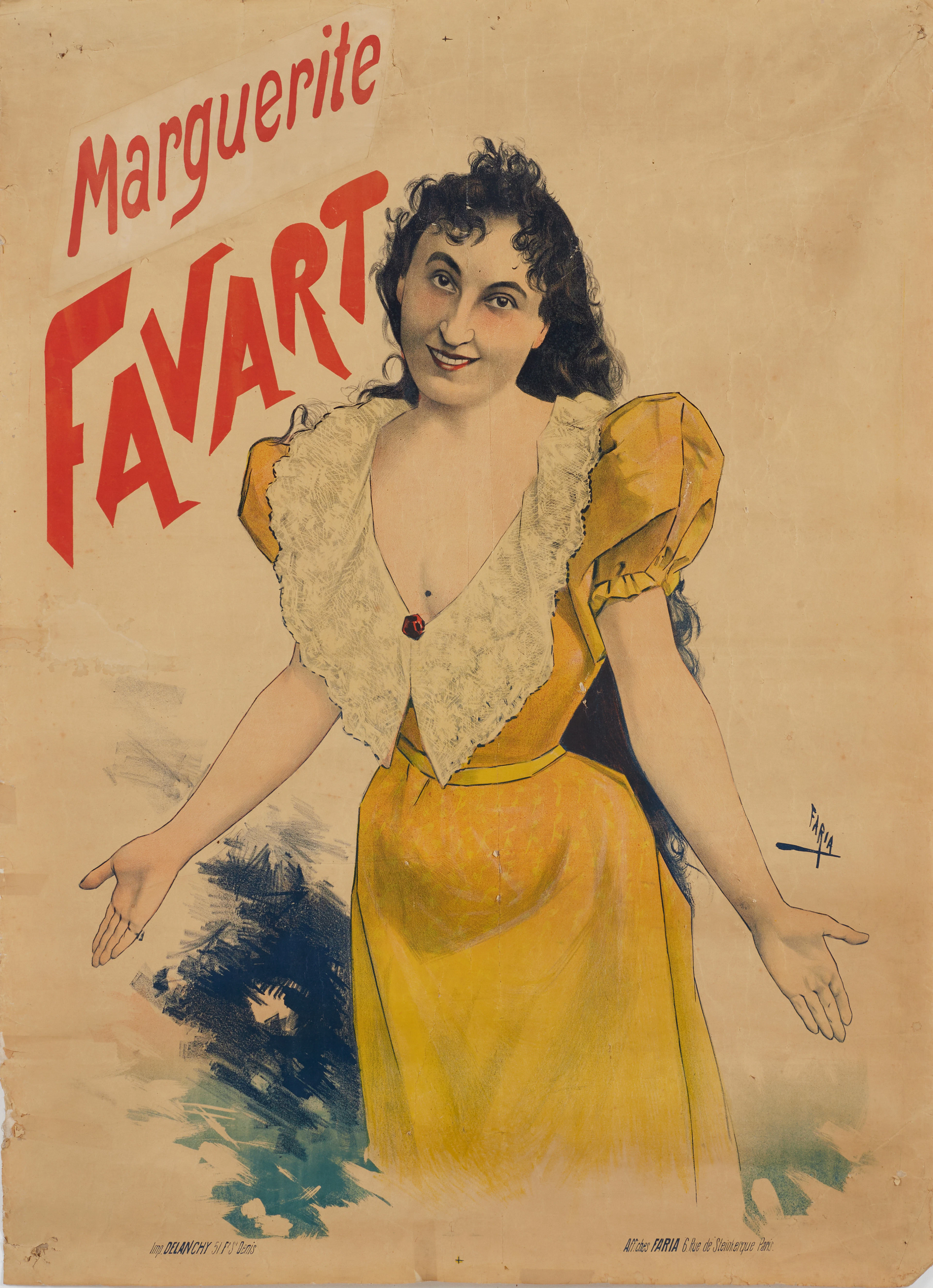 CÂNDIDO DE FARIA. Affisch, Marguerite Favart, omkring 1900-tal, litografiskaffis