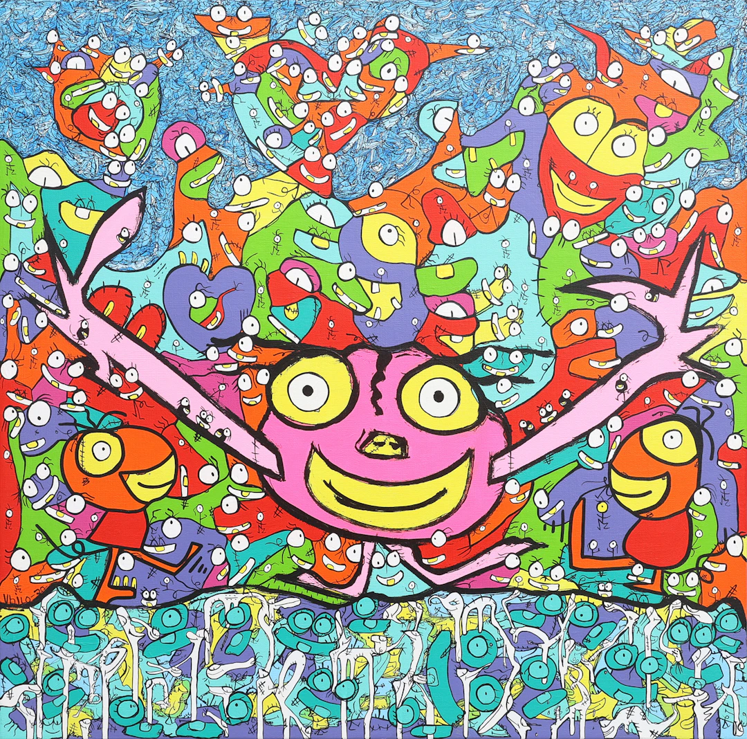 VHILO H PERSSON. "REACH FOR THE SKY", AKRYL PÅ DUK.