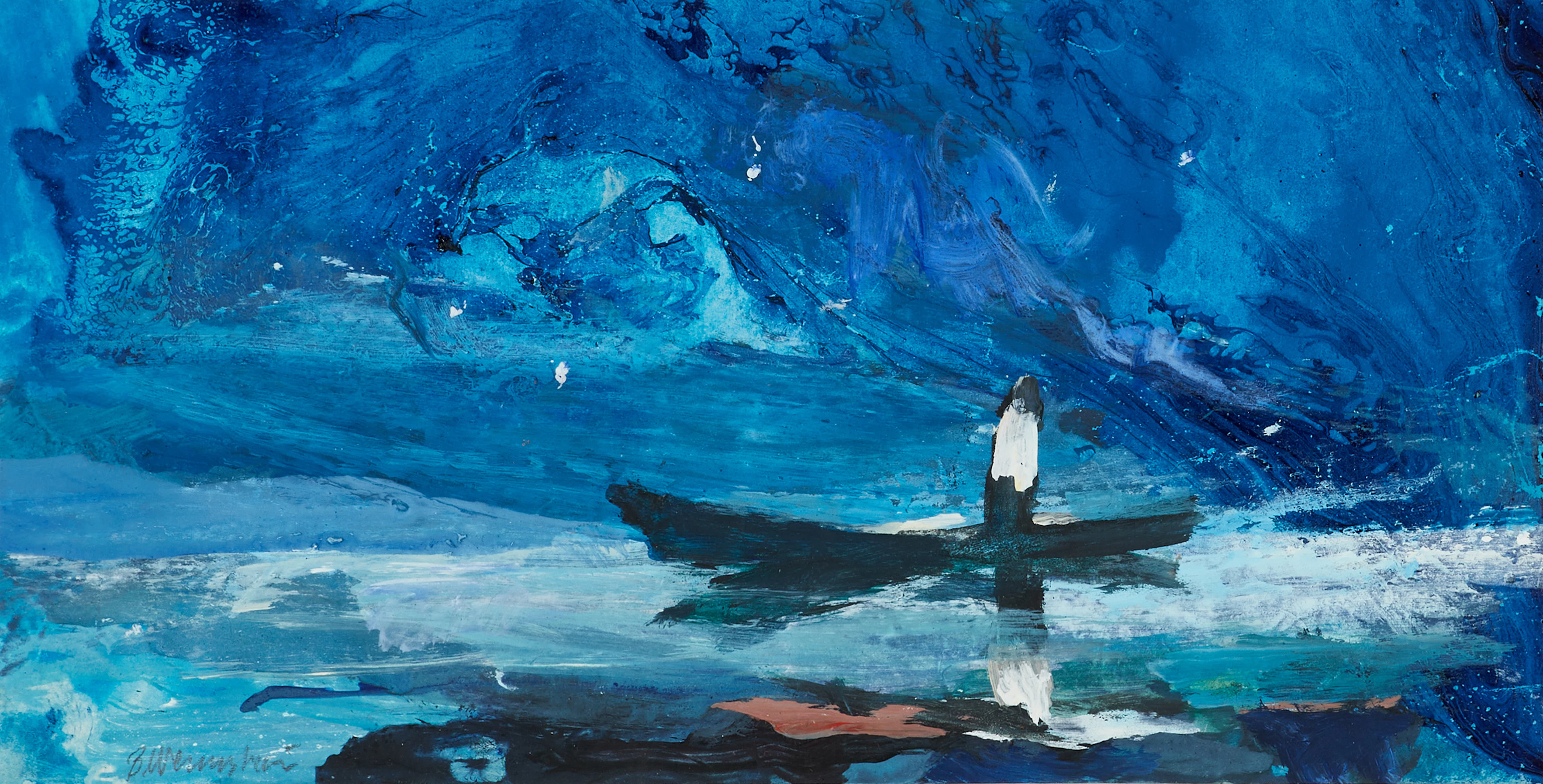BERNDT WENNSTRÖM (född 1946), "Nattfiske", signerad, gouache/blandteknik.