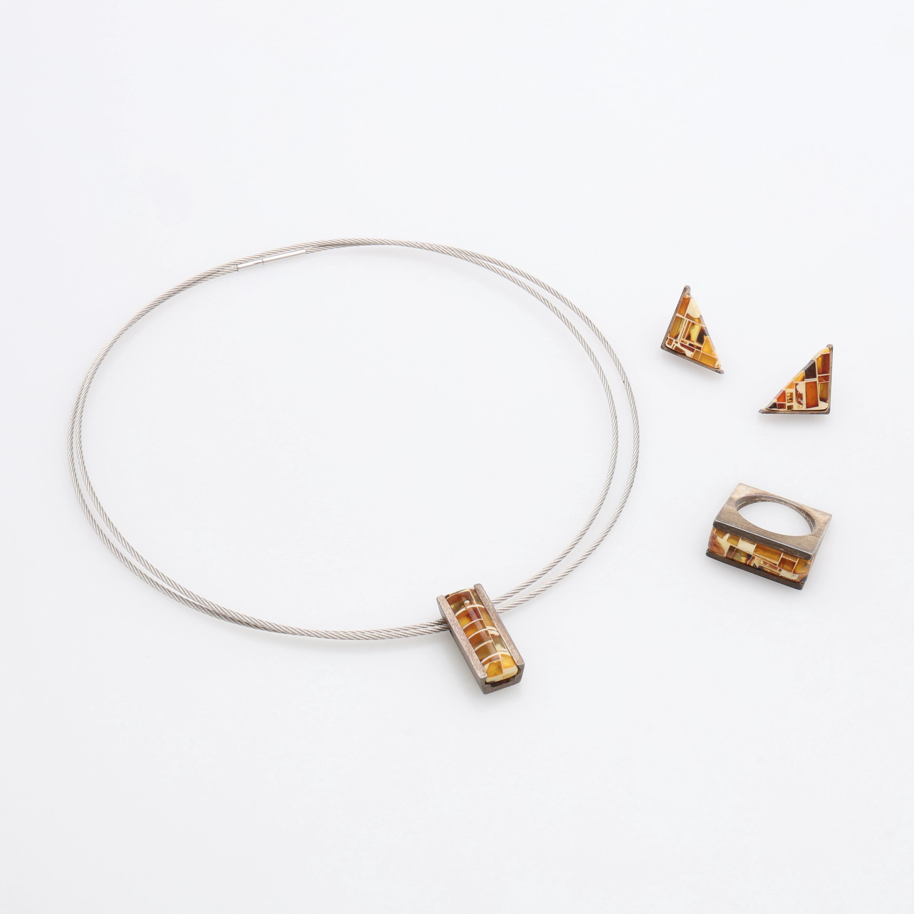 SMYCKESSET, 3 DELAR, STERLINGSILVER & KOMPOSIT, MÖJLIGTVIS TYSKLAND