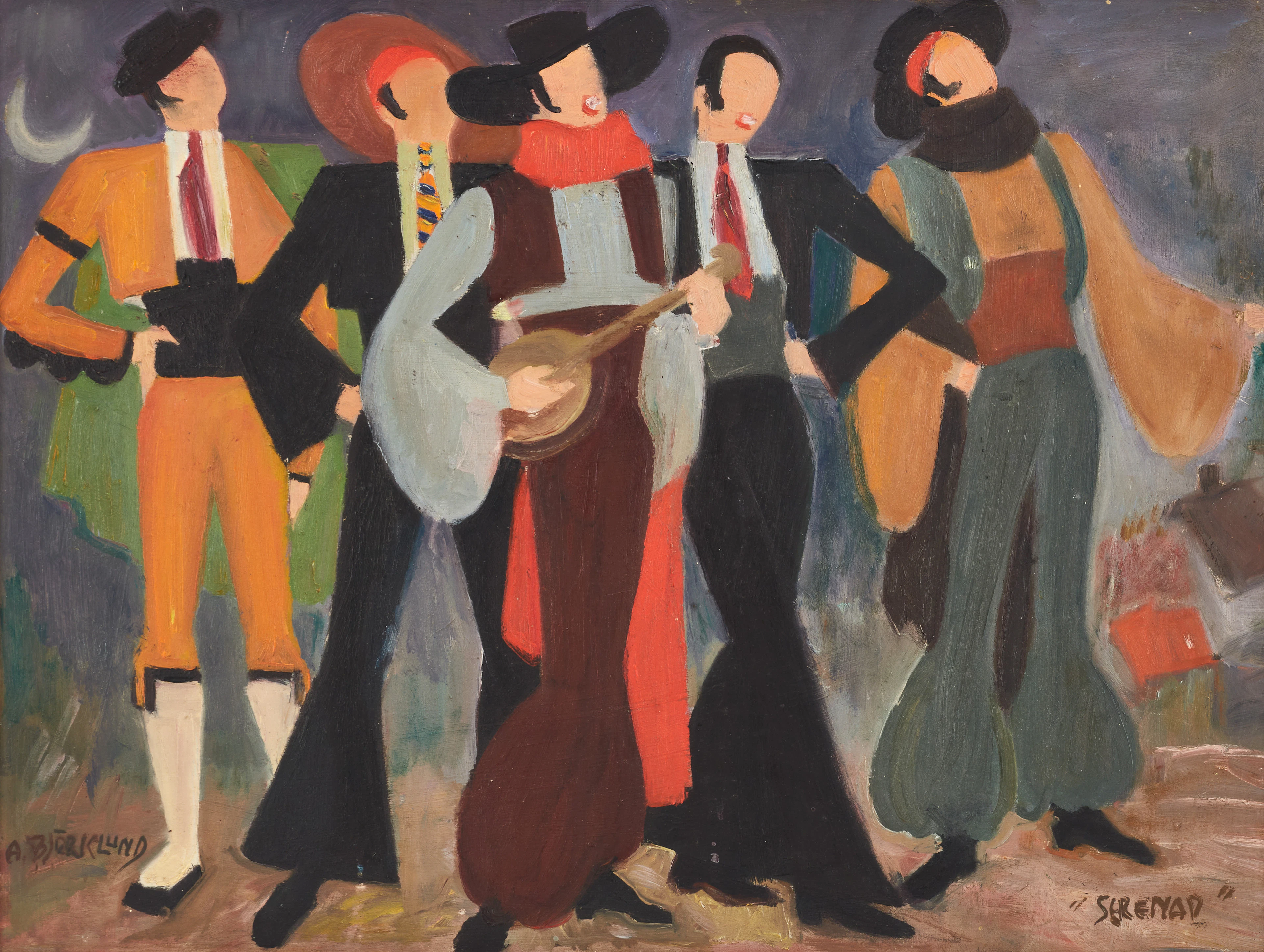 ALFHILD BJÖRKLUND (1894-1977), "Serenad", signerad och betitlad, olja på pannå.