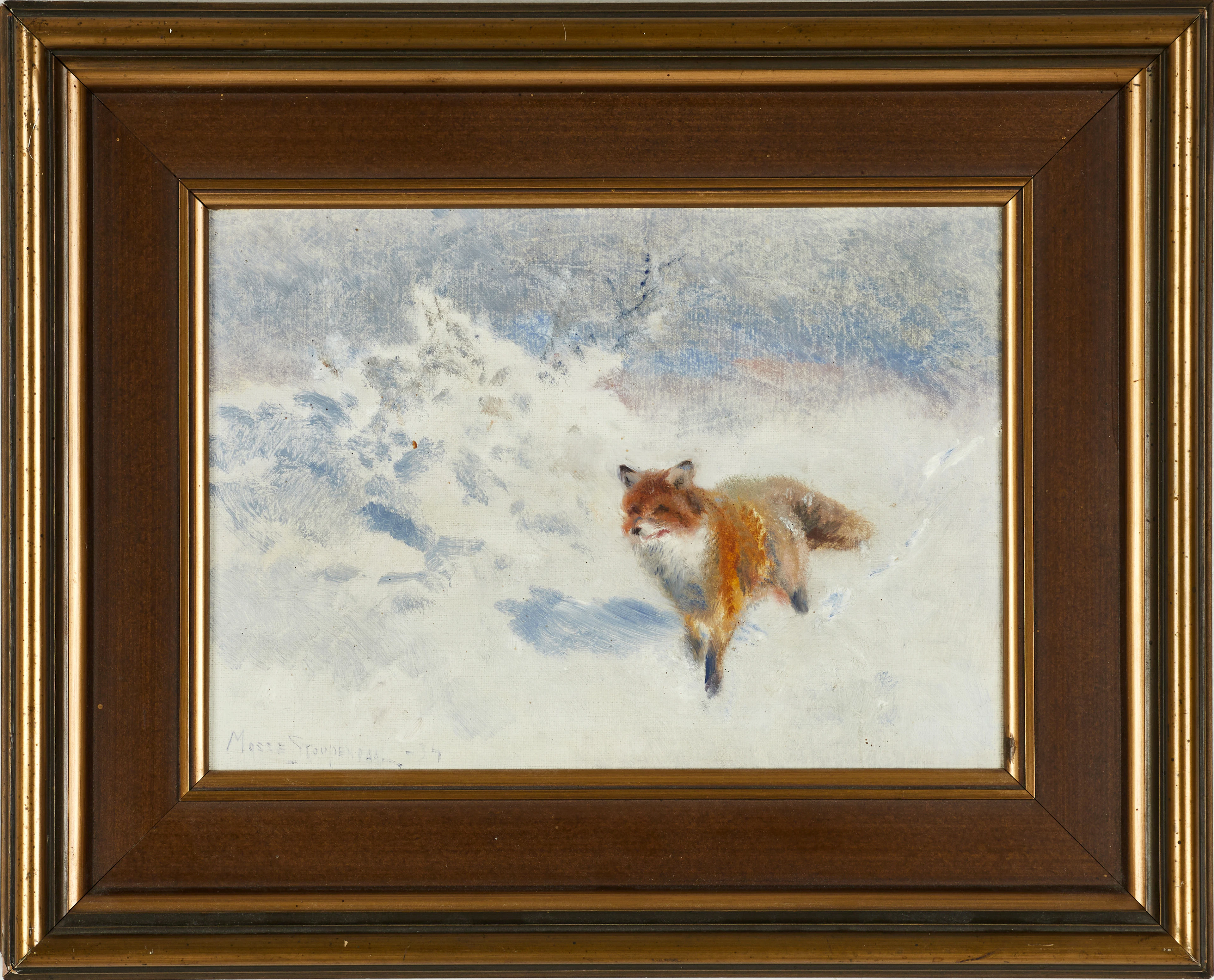 MOSSE STOOPENDAAL (Sverige, 1901-1948). "Räv i snö", signerad och