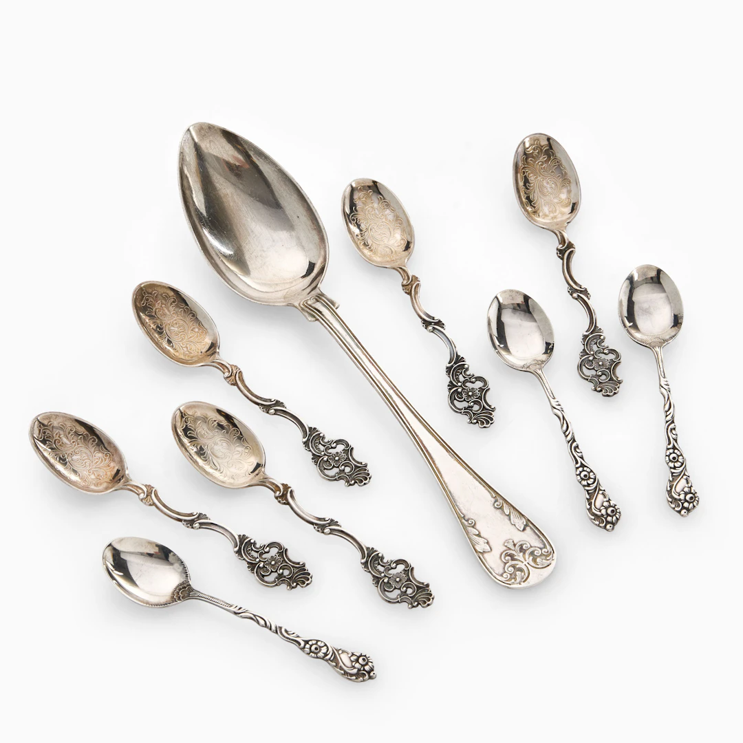 SILVERSKEDAR, 9 delar, olika modeller samt olika tillverkare bla Thorvald