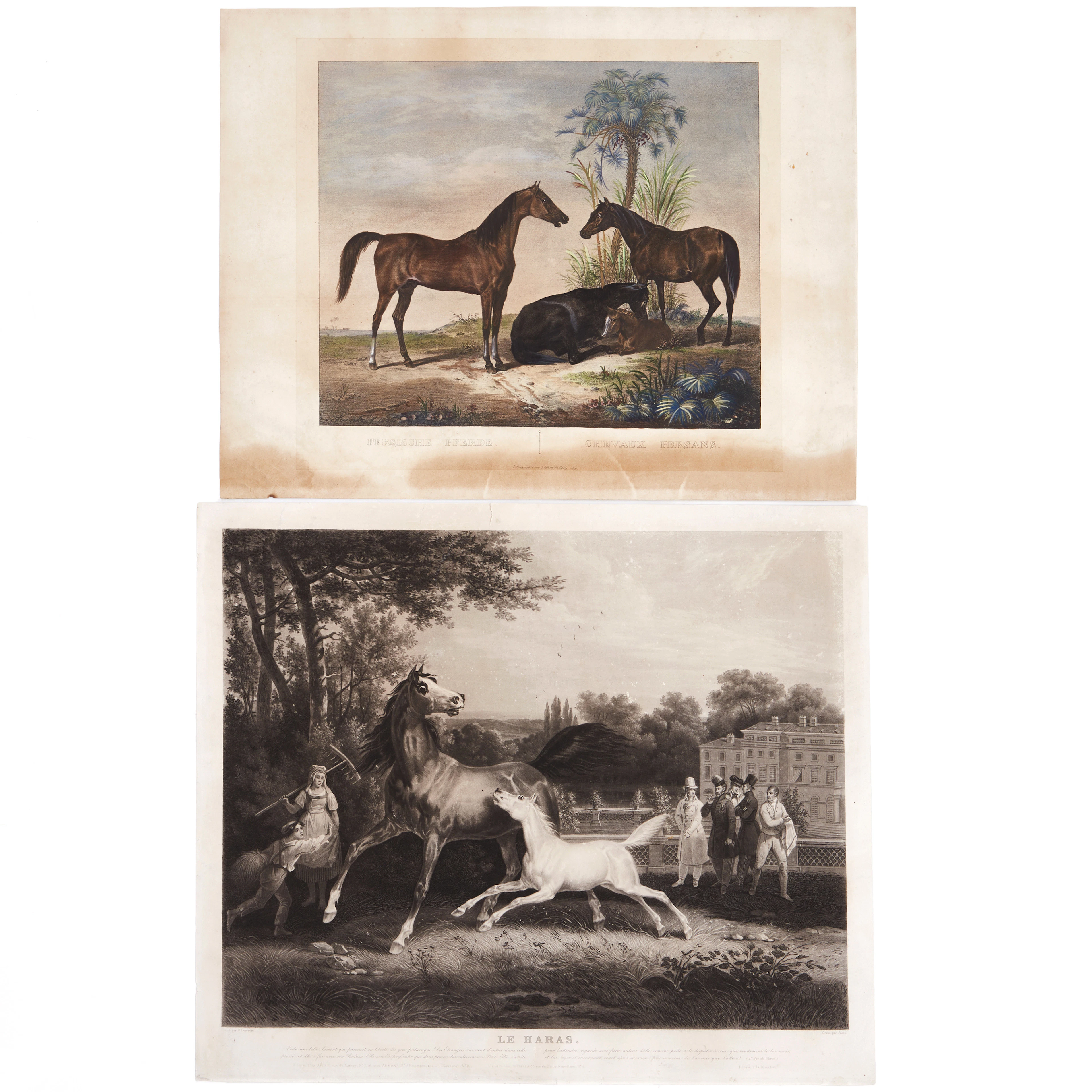 PARTI LITOGRAFIER OCH GRAVYRER (8), motiv med hästar, 1800-tal.