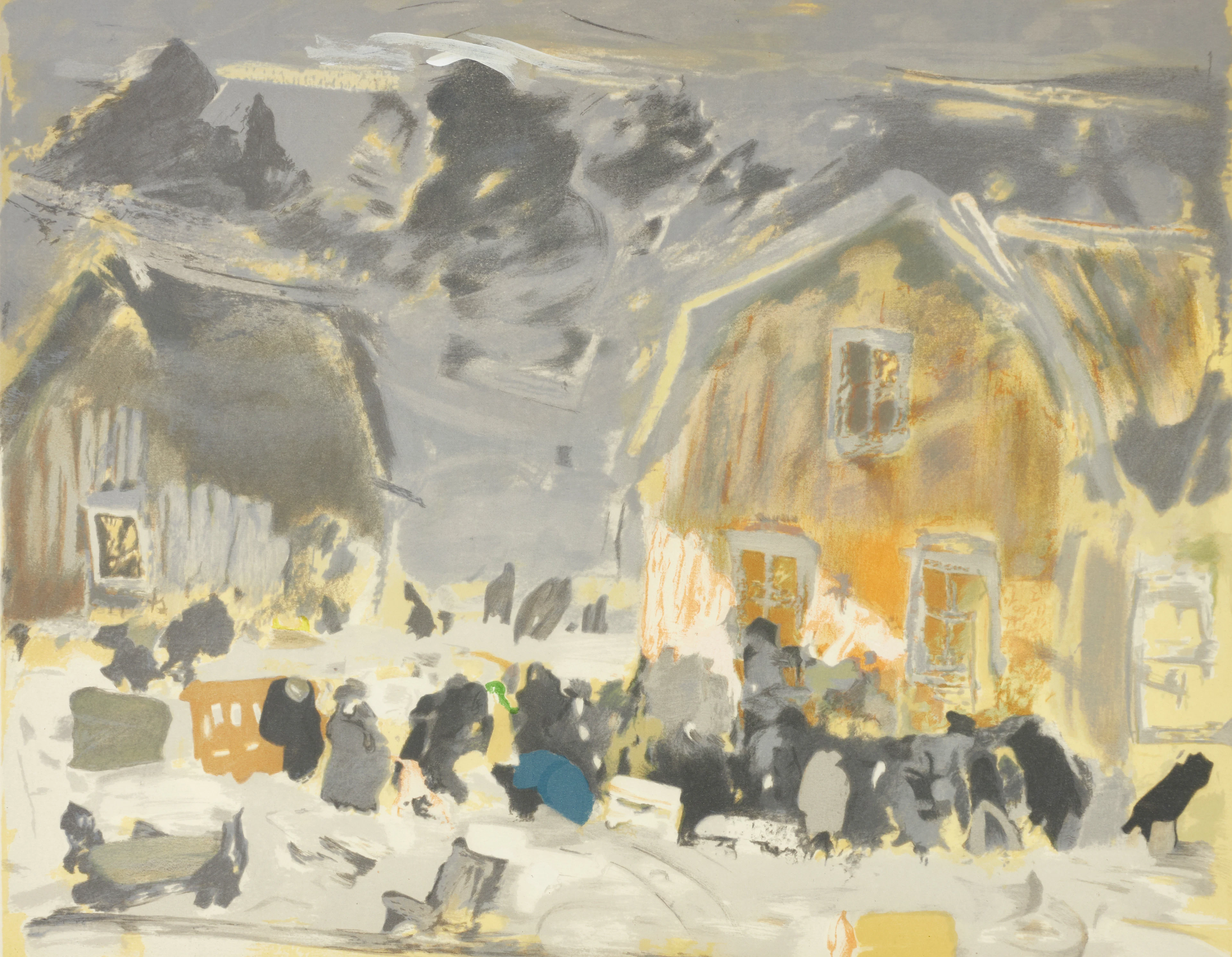 RAGNAR PERSON (1905-1993). Folk vid hus, signerad, numrerad 107/200