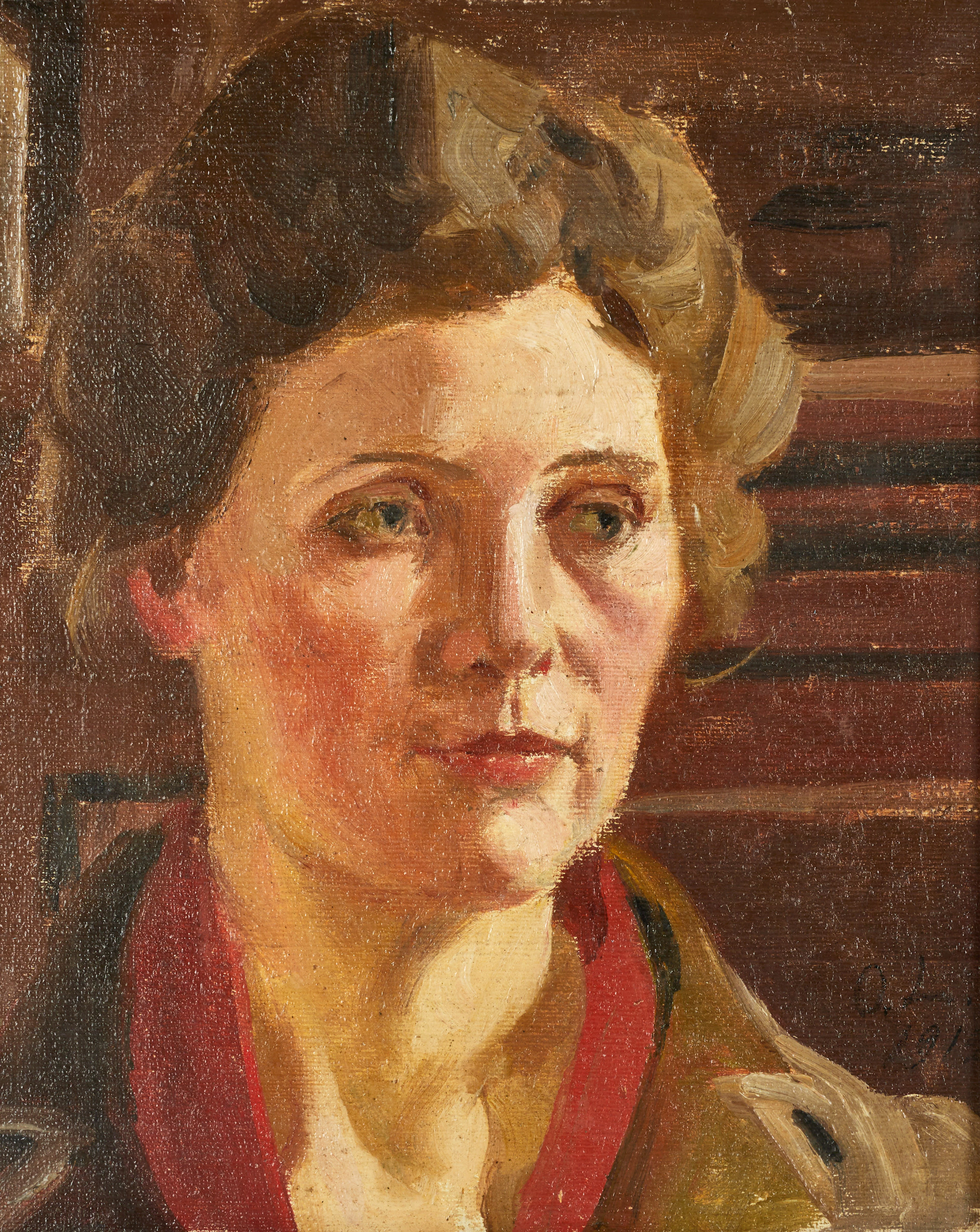 OLA LARSSON (1863-1939). Kvinnoporträtt, monogramsignerad och daterad