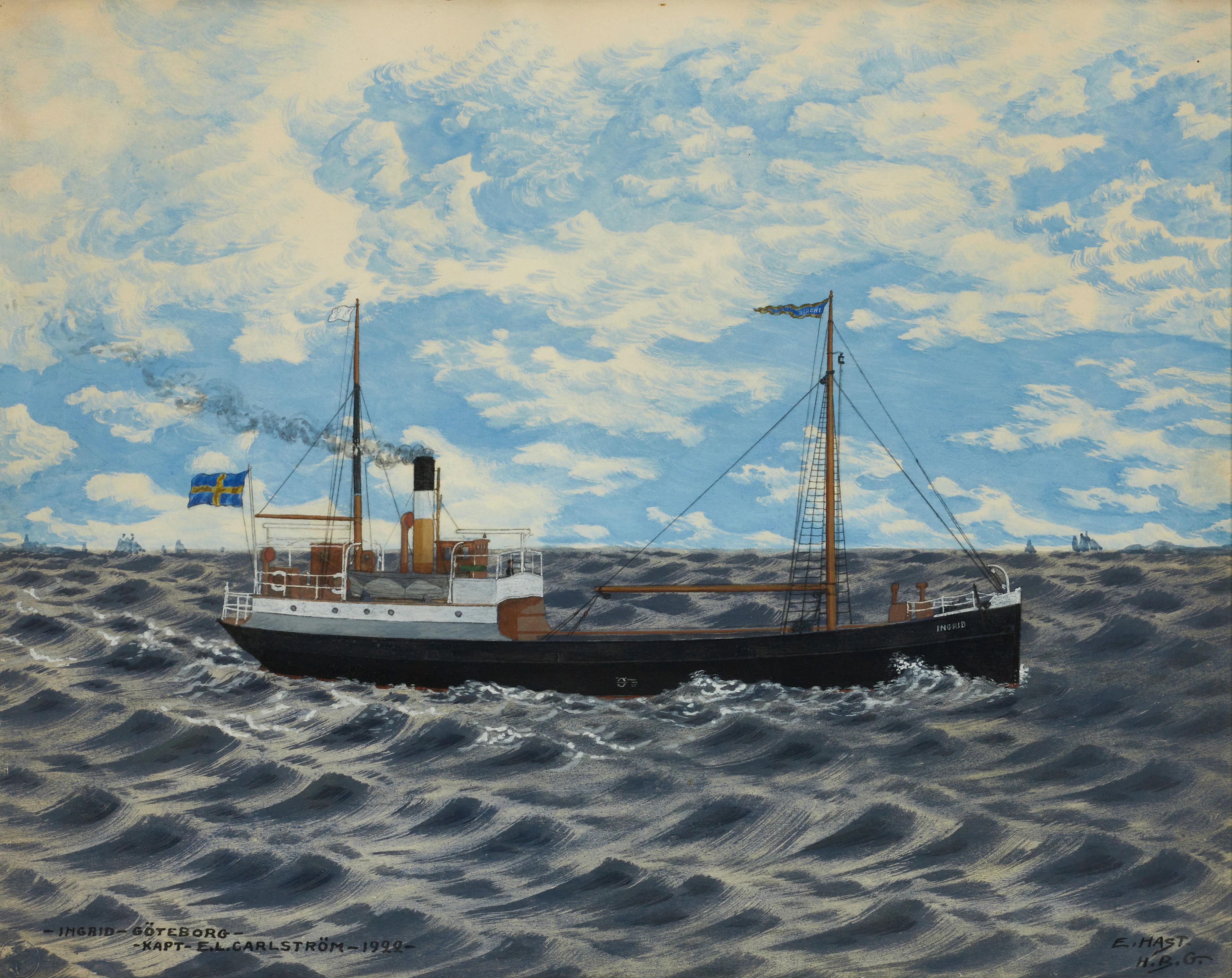 ERIK HAST (1872-1947). "S/S Ingrid Göteborg", signerad, gouache.