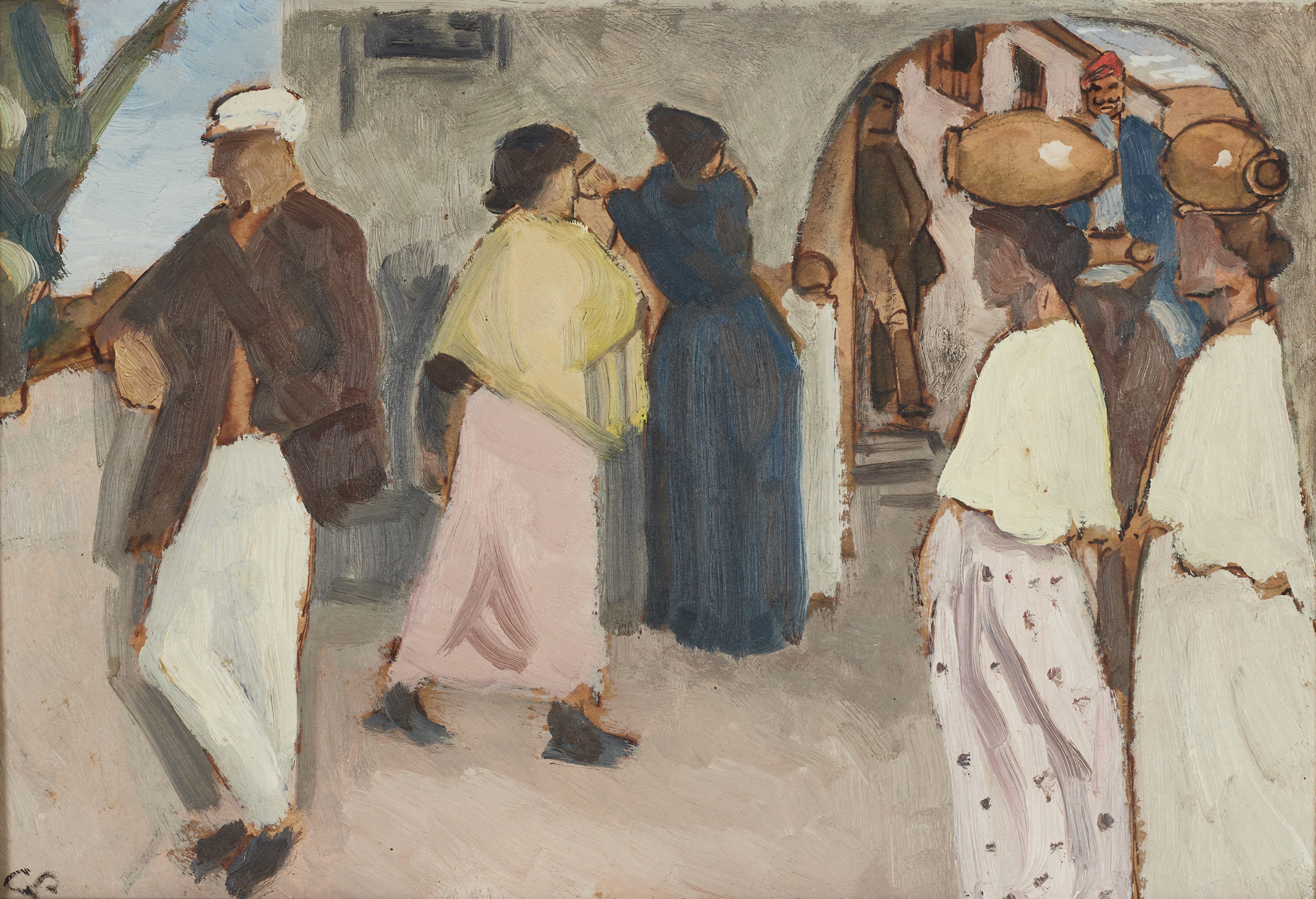 GEORG PAULI (1855-1935), Sydländsk gata med figurer, monogramsignerad