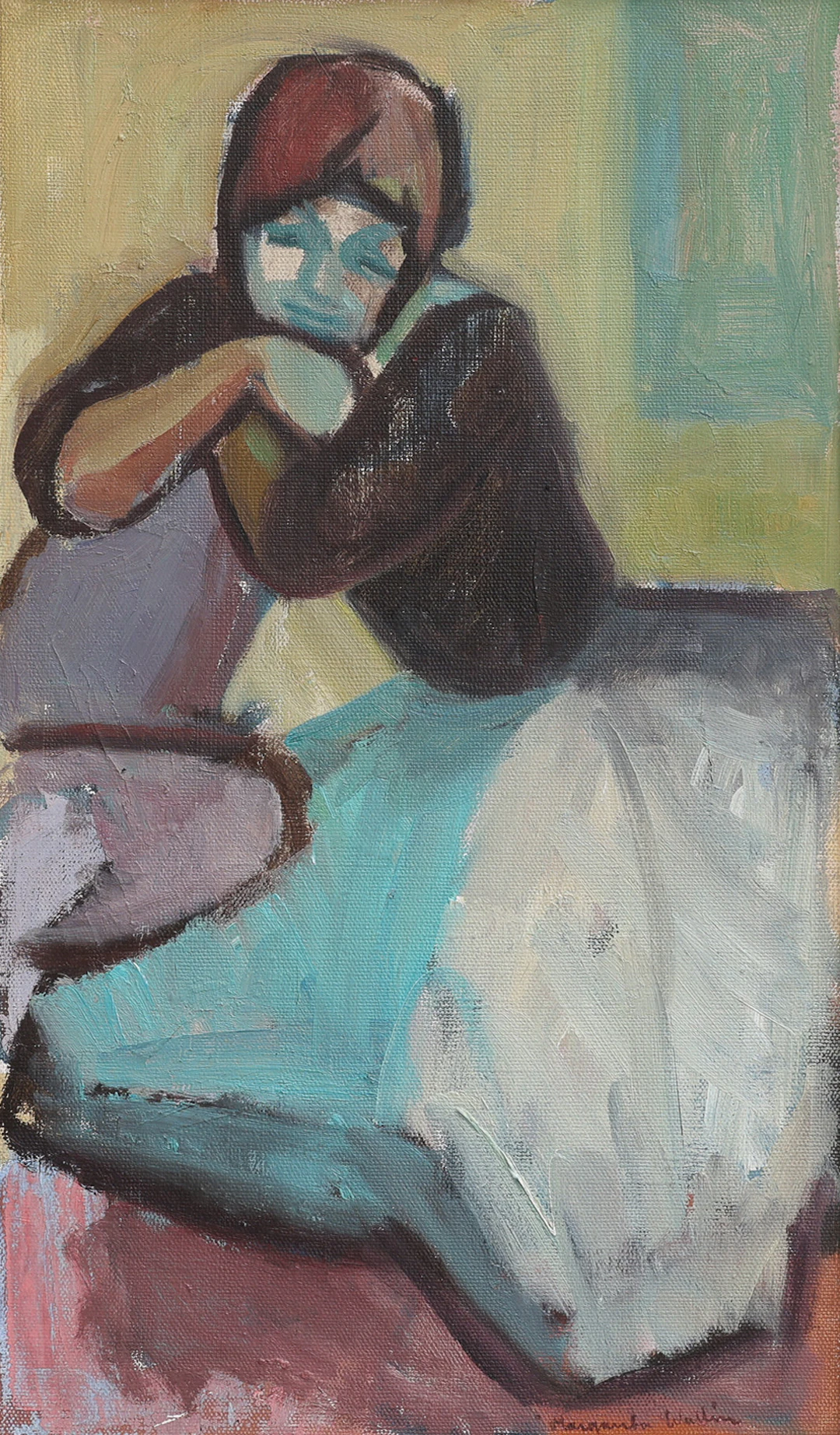 MARGARETA WALLIN 1912-1992. OLJA PÅ DUK, FIGURSTUDIE, SIGNERAD.