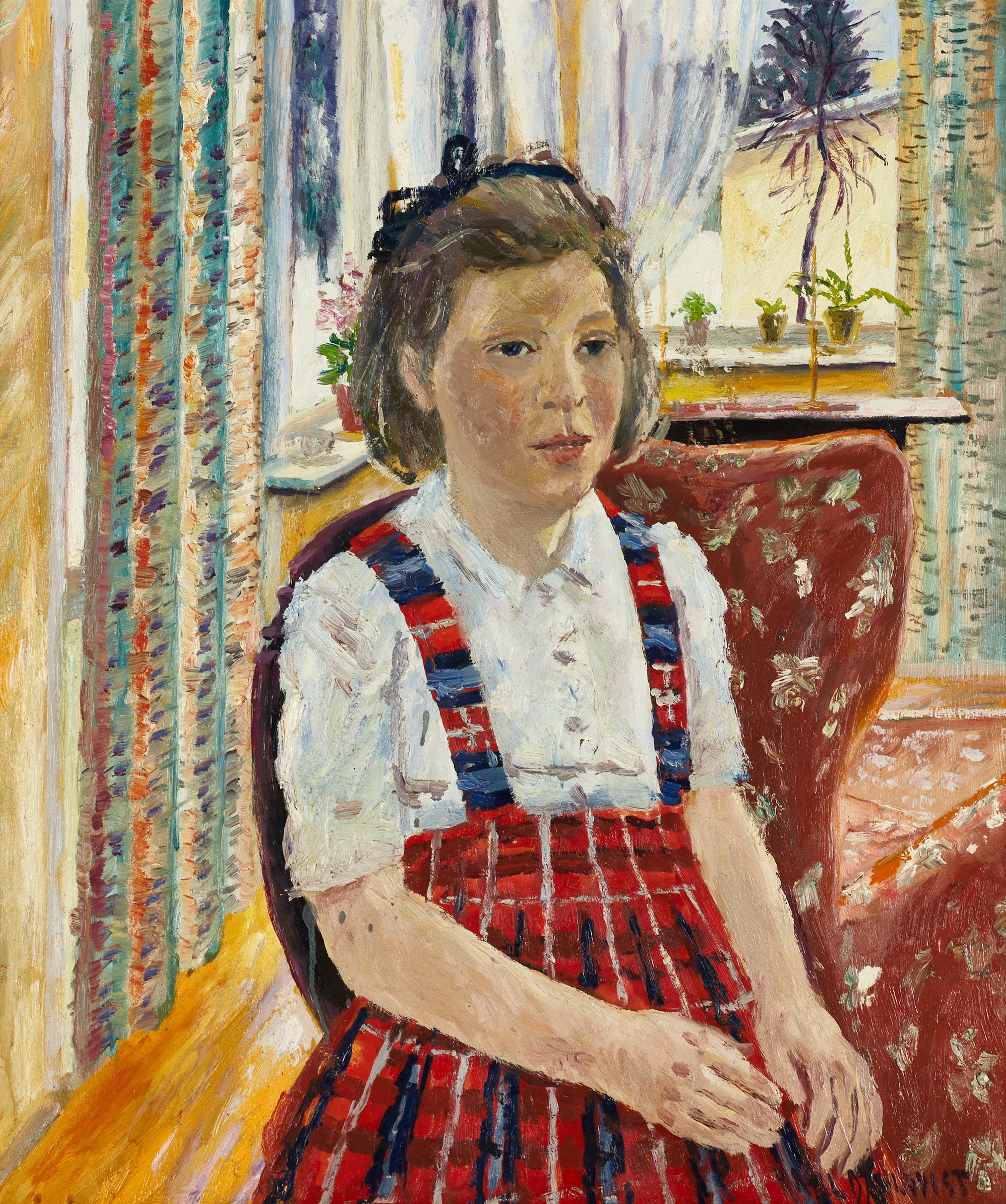 KARL DAHLQVIST (1900-1971). Flickporträtt, signerad, olja på pannå.