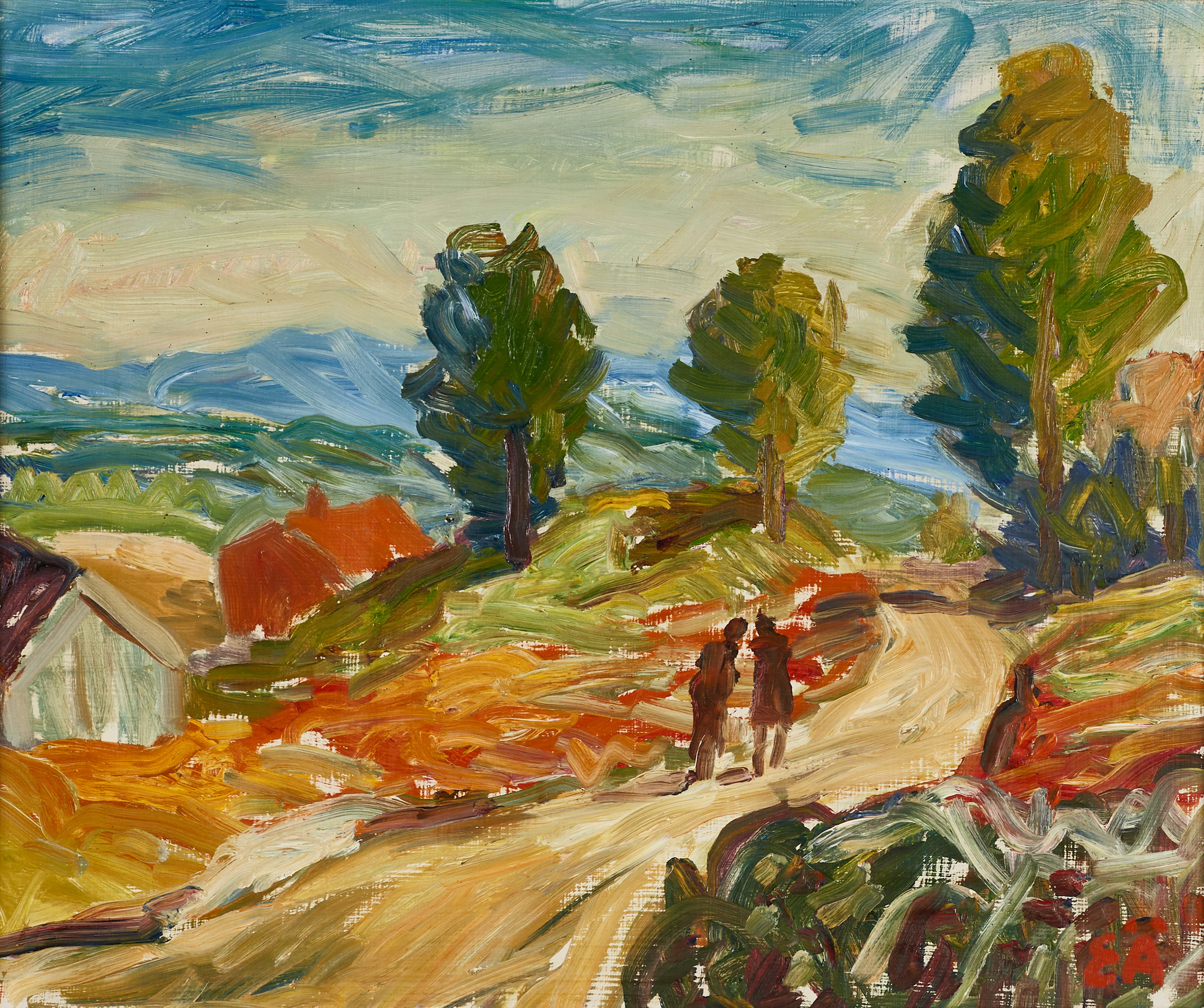 ERLING ÄRLINGSSON (1904–1983), Par vid landsväg, monogramsignerad
