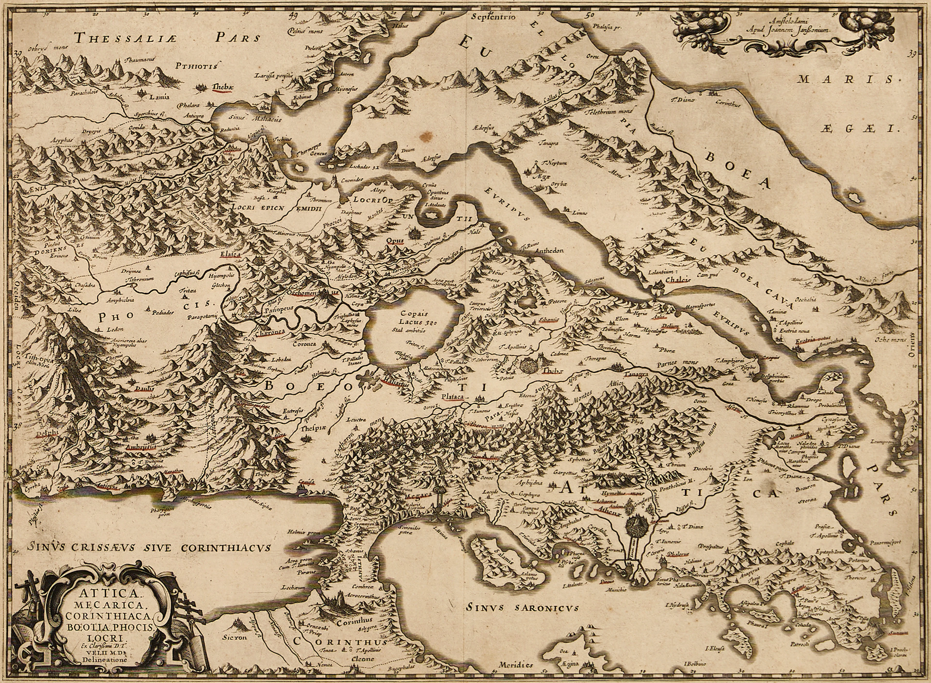 JANSSONIUS, Attica, Mecarica, Corinthiaca, Bœotia, Phocis, Locri, ca 1650.