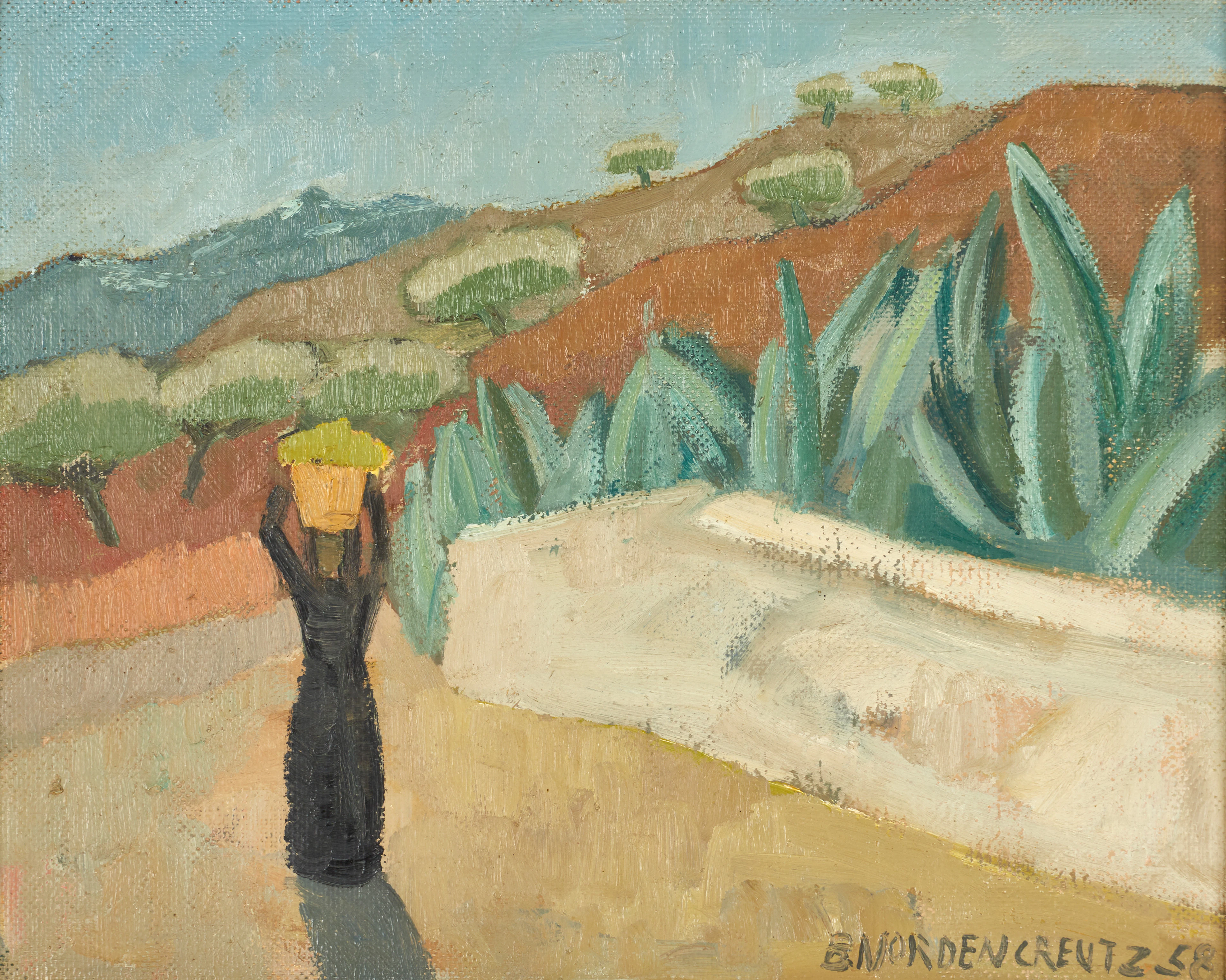BRITA NORDENCREUTZ (1899–1982). Figurscen i sydländskt landskap, signerad