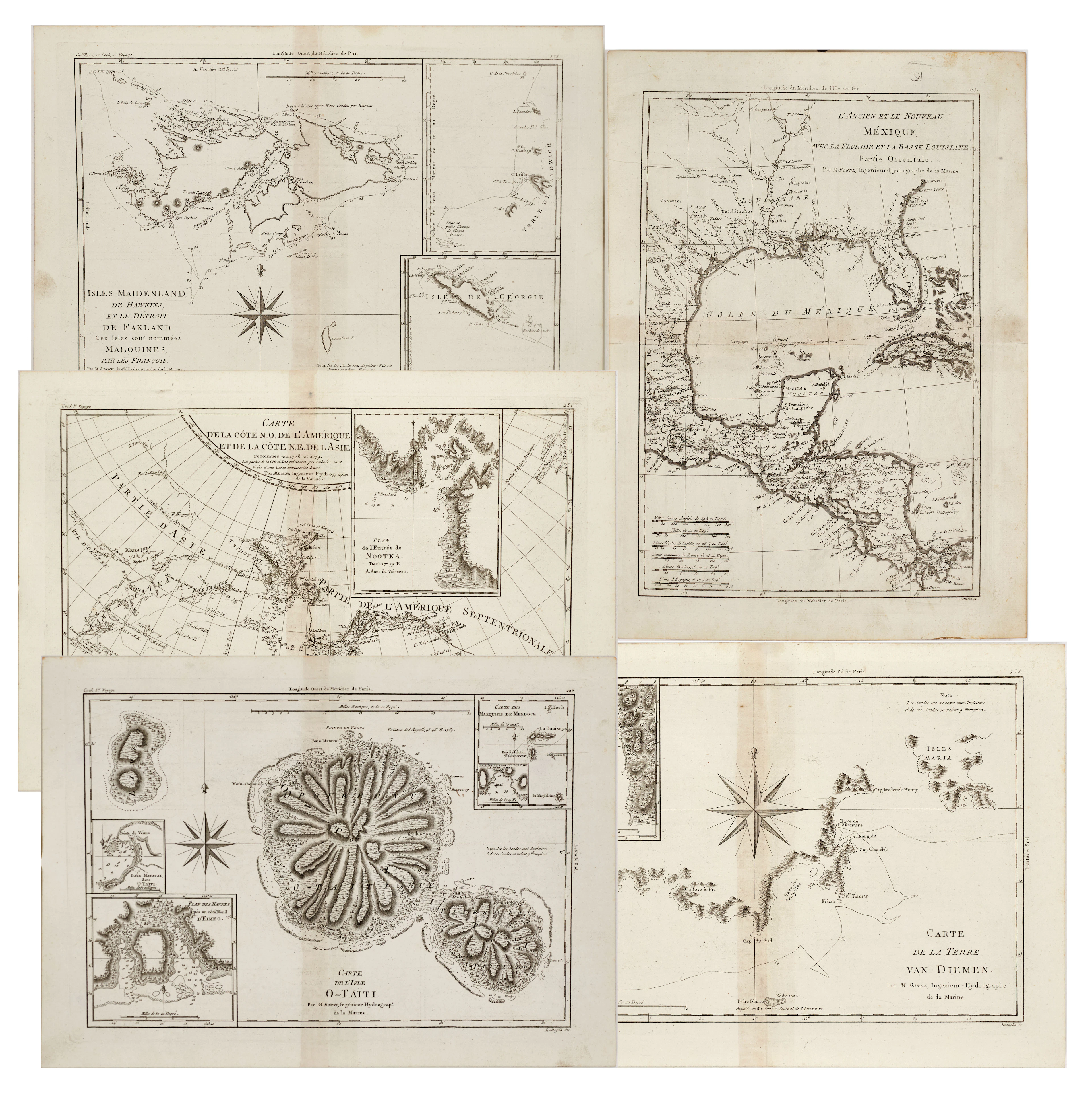 BONNÉ, 9 kartor ur: Atlas Encyclopédique, 1788.