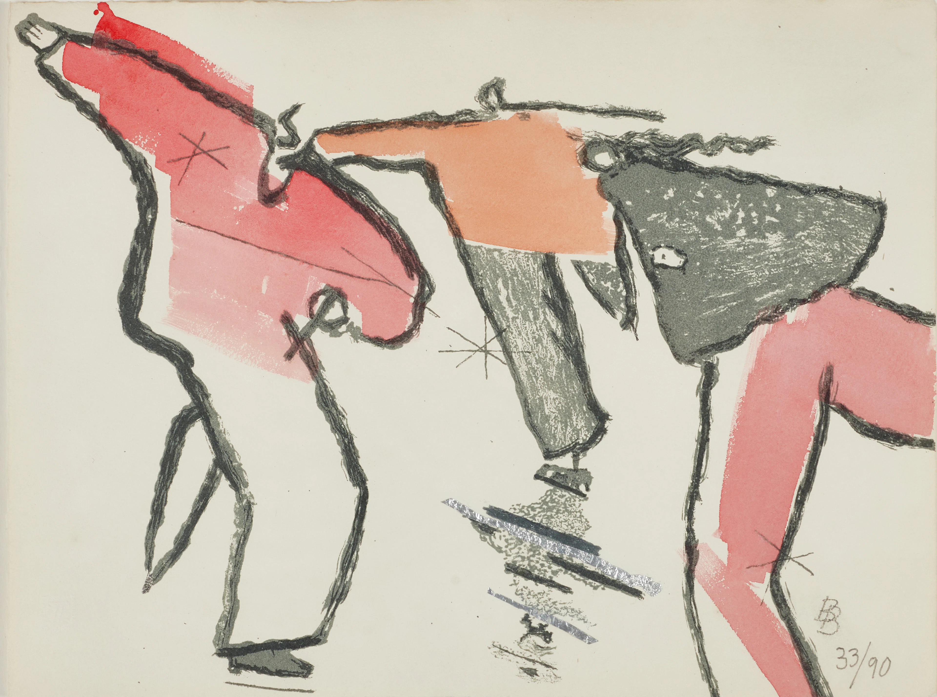 BIRGIT BROMS (1924-2008), Tre skridskoåkare, monogramsignerad med