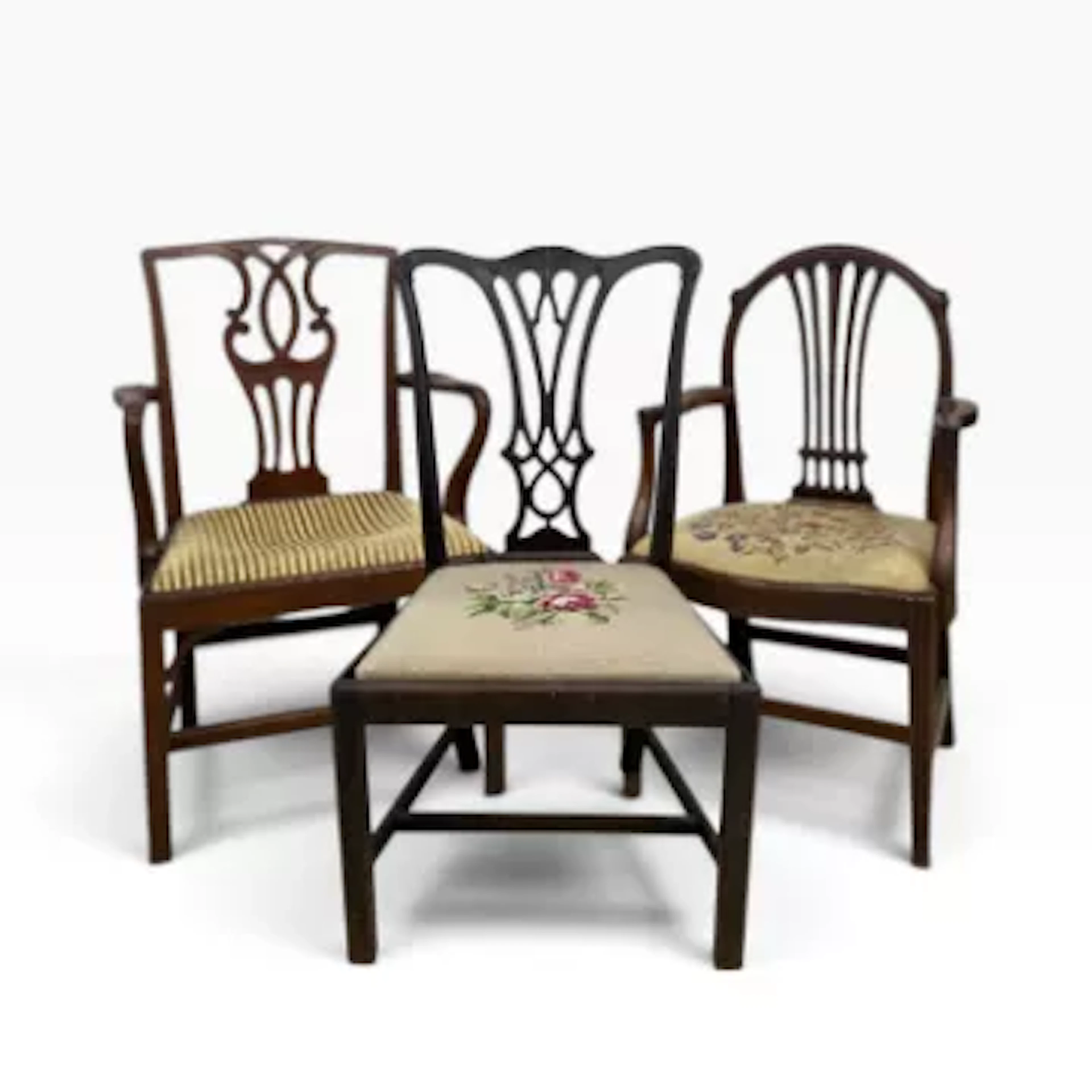 Three 19th century mahogany Chippendale revival dining chairs, each