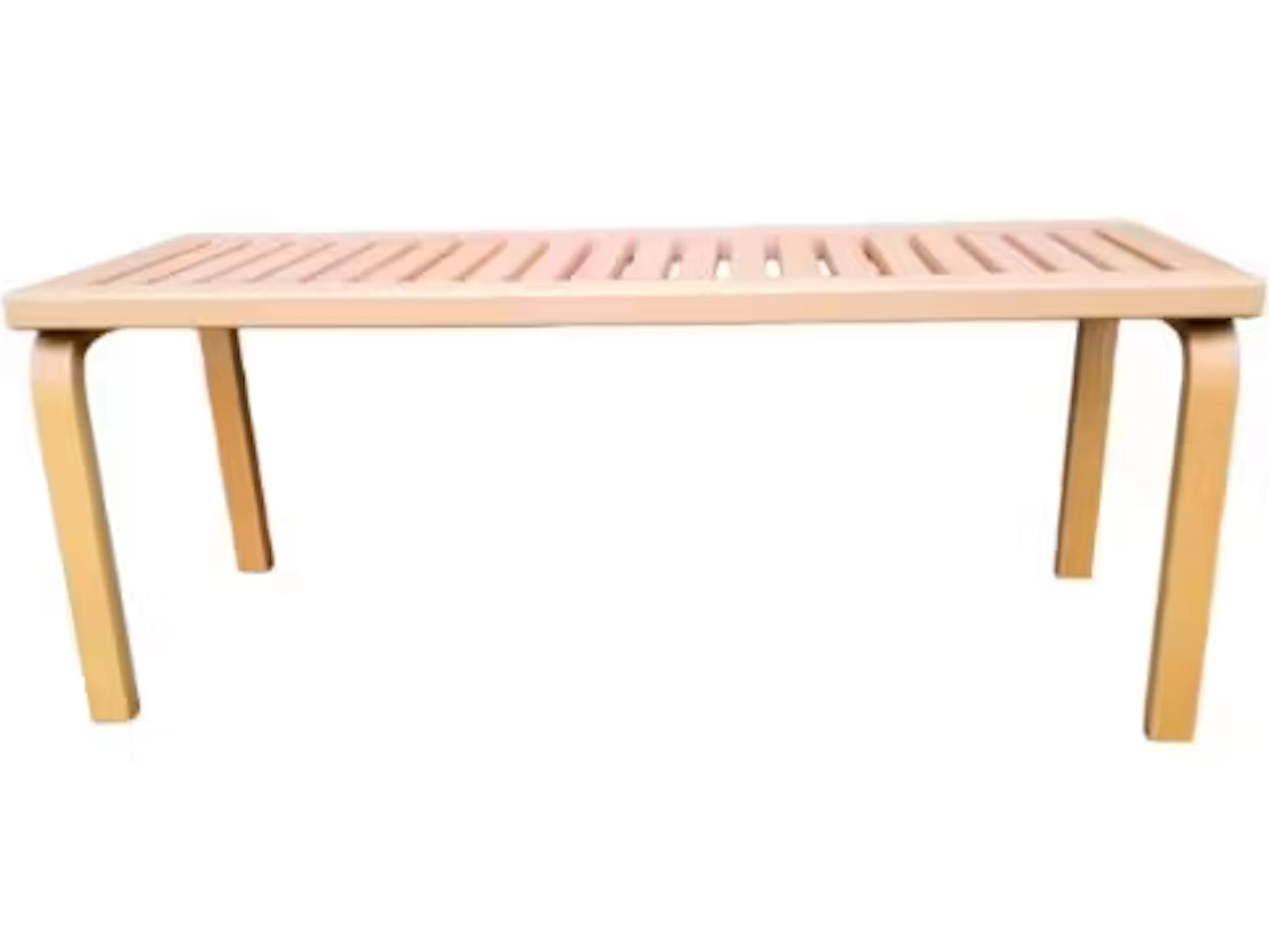 Alvar Aalto for Artek a model 153A bench in laminated birch. H.44 W.112 D.40cm.