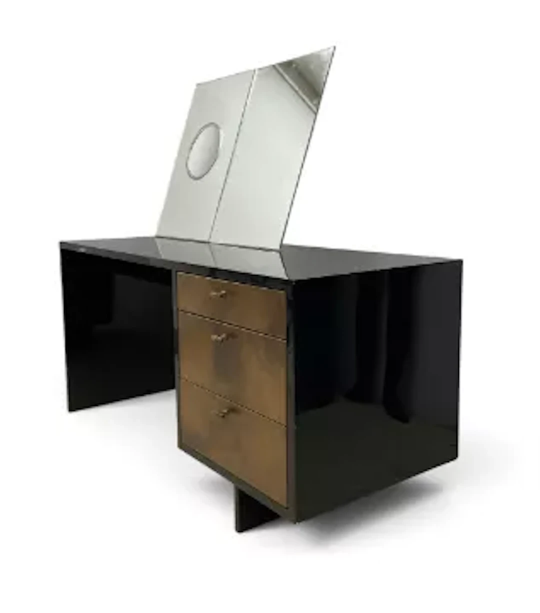 A modern retro styled vanity or dressing table in a lacquered finish