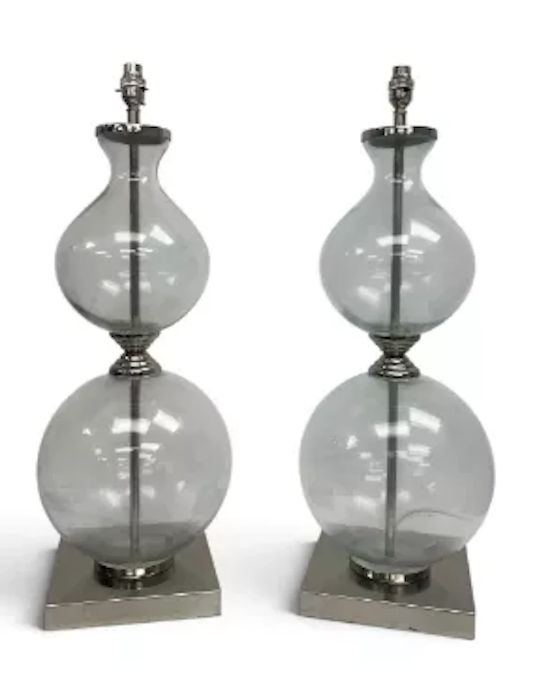 A pair of contemporary table lamps, clear double gourd form base. H.70cm
