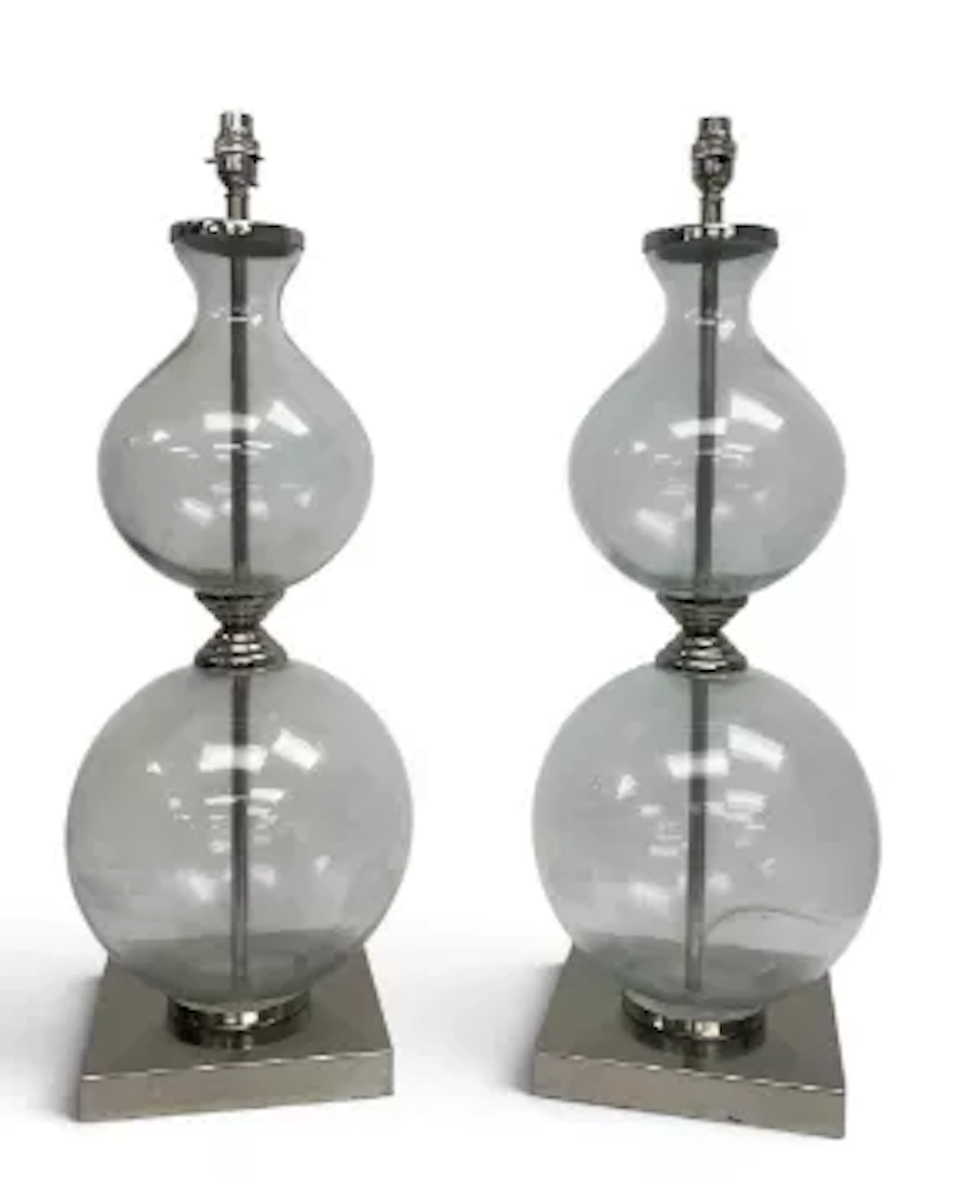 A pair of contemporary table lamps, clear double gourd form base. H.70cm