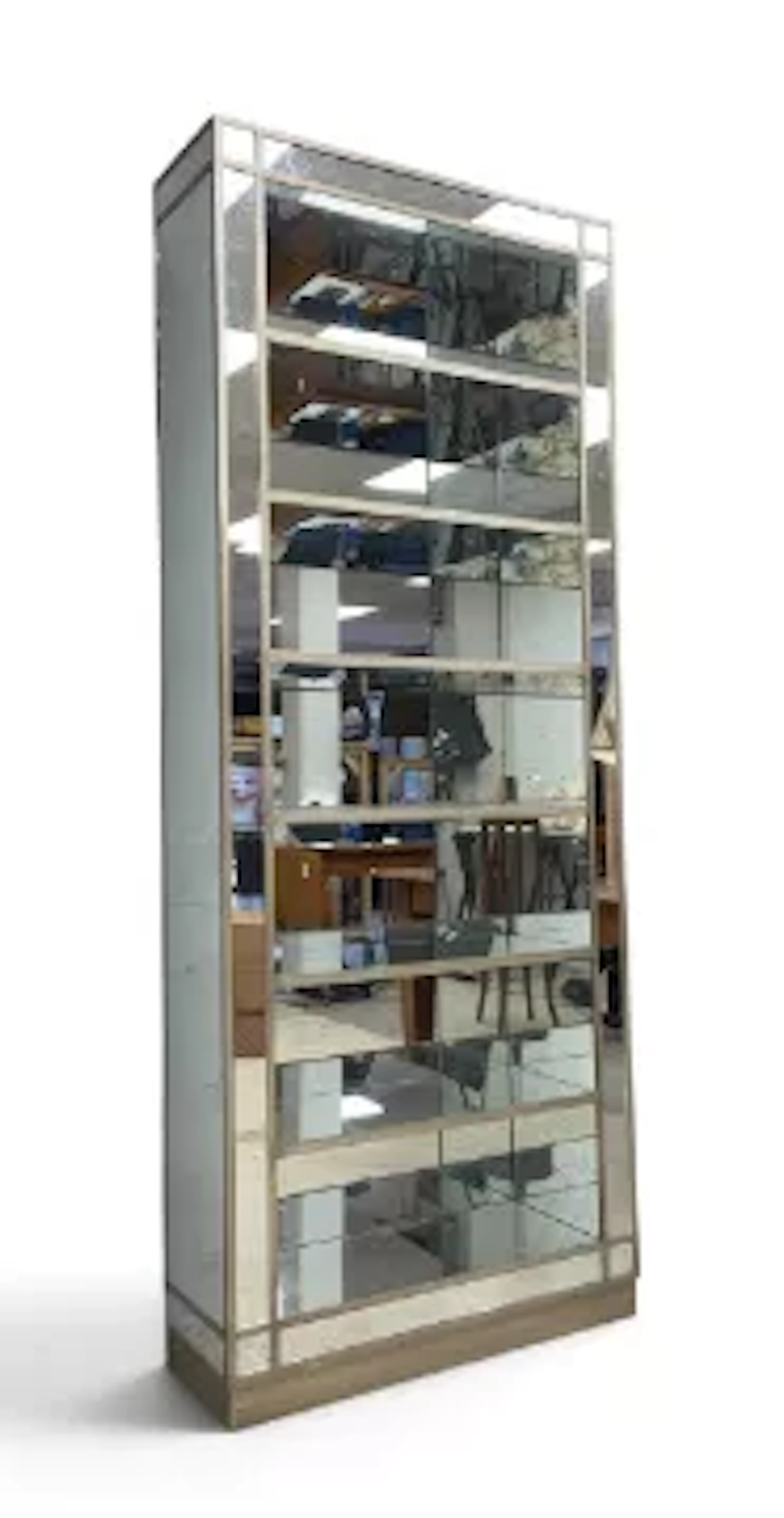 An OKA Versailles full height floor standing open bookcase with mirrored