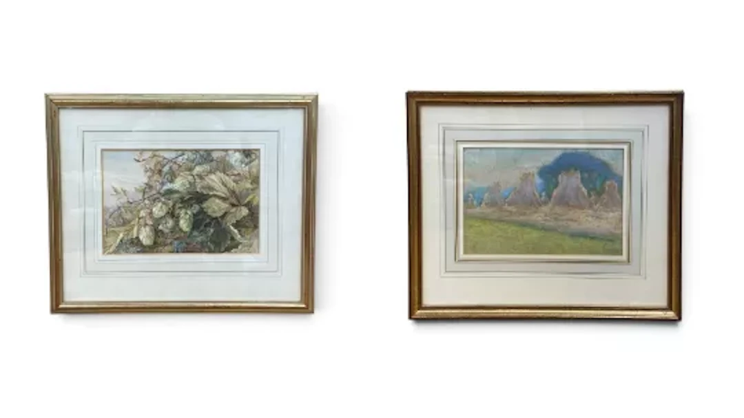 Ernest Faut (1879-1961), a pastel on paper 'Hay Stooks' inscribed