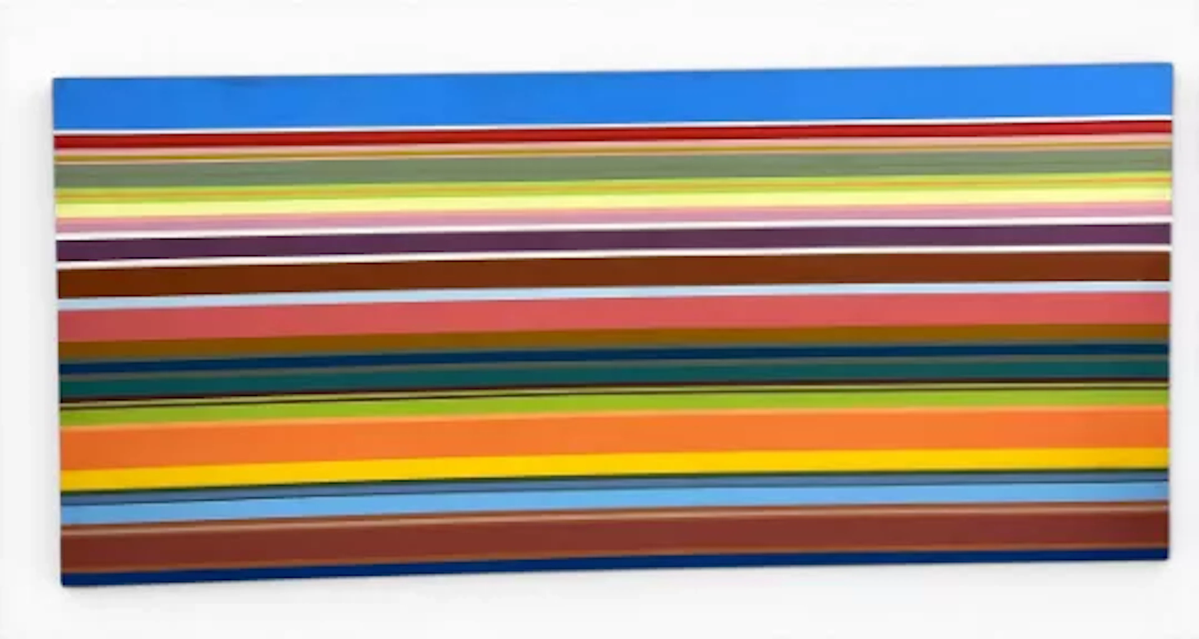 A large unframed oil on canvas in the manner of Bridget Riley, a composition