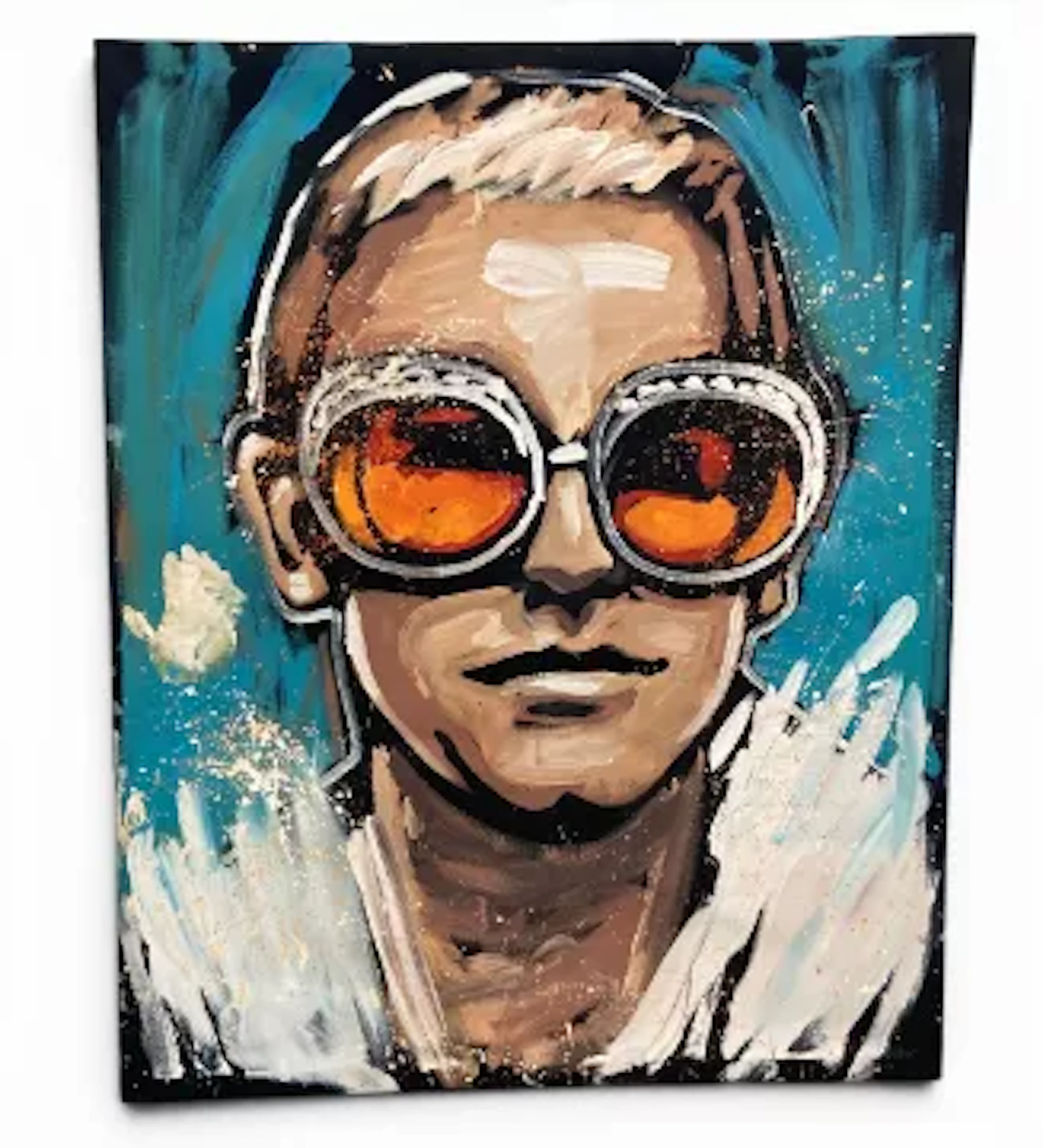 A large contemporary live speed acrylic portrait painting on canvas