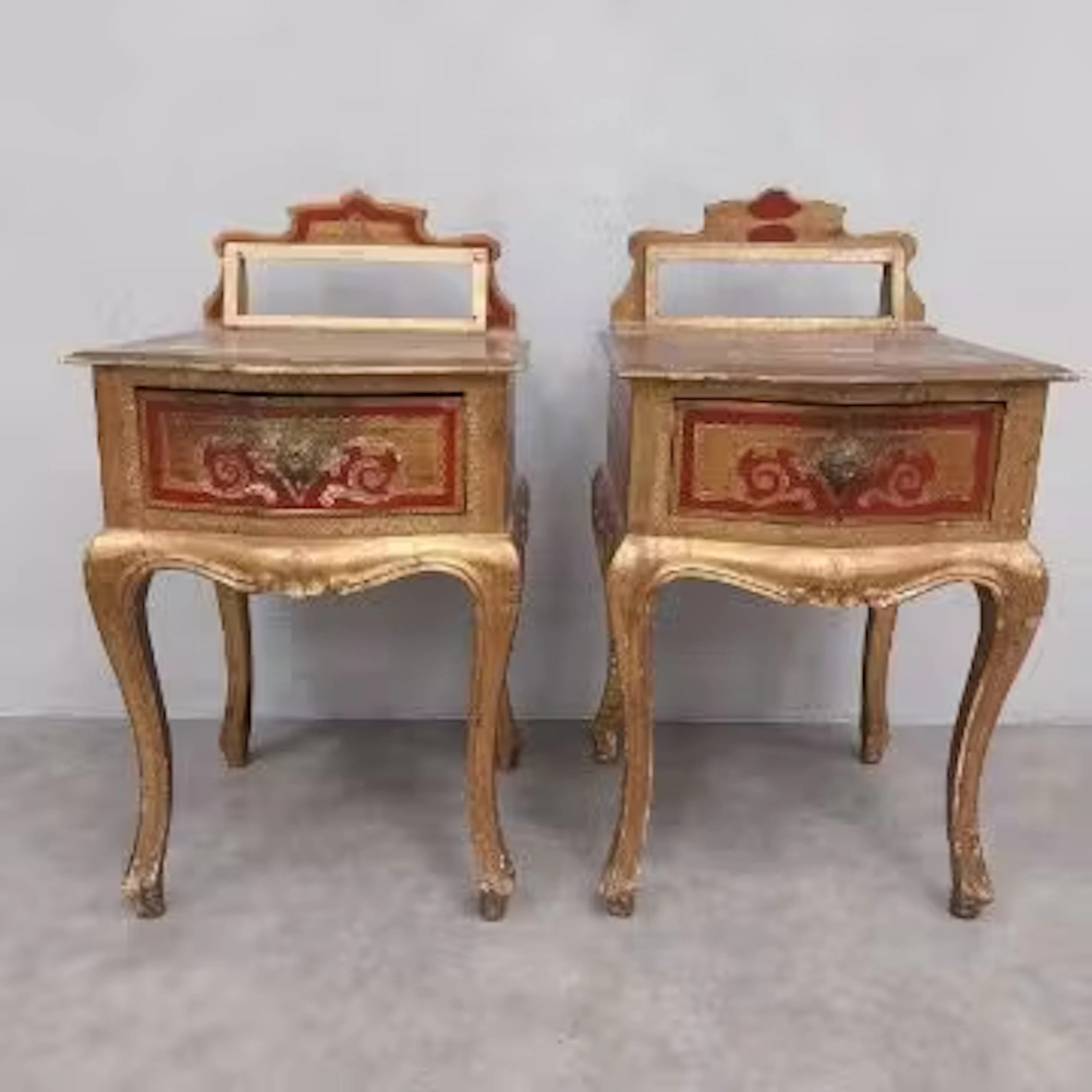 A pair of mid-century Florentine style bedside tables, painted and