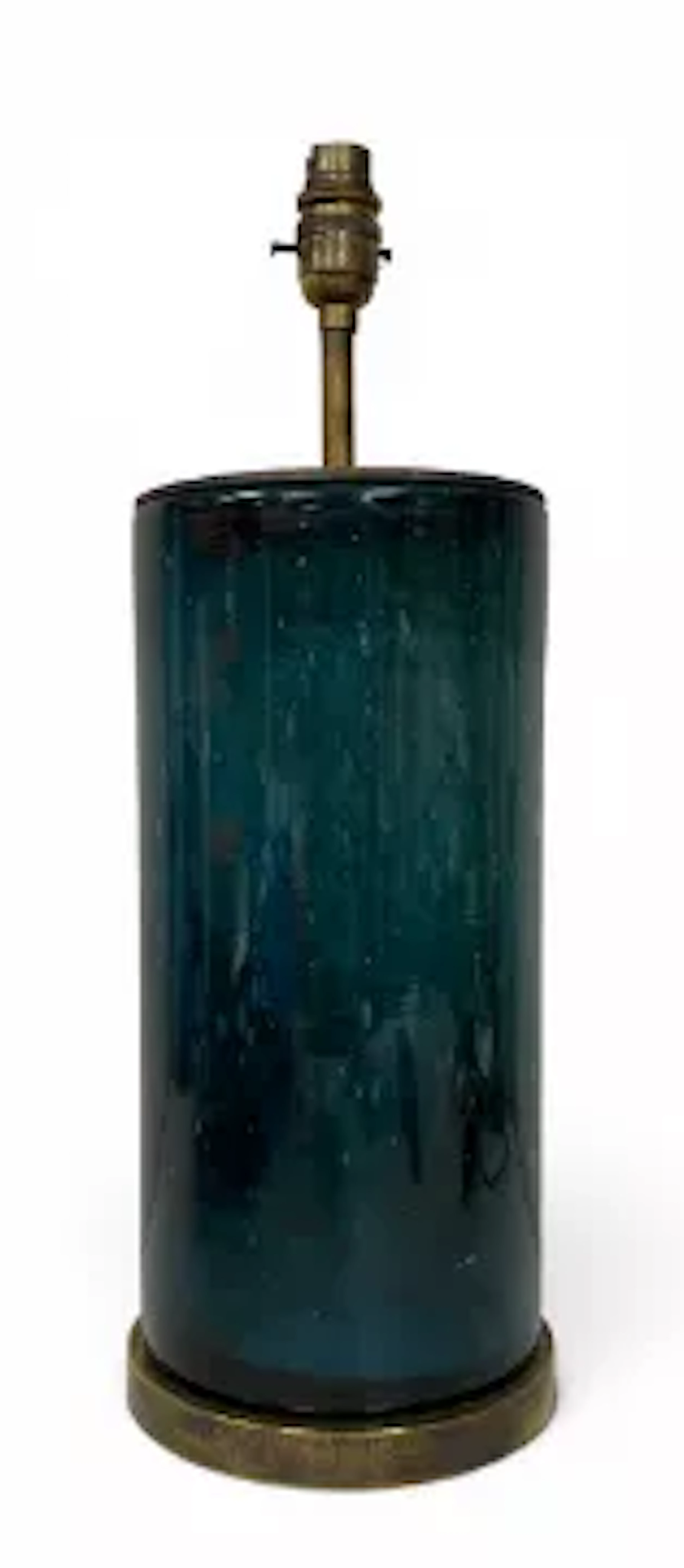 A contemporary cut glass Tyson table lamp on a circular bronze base