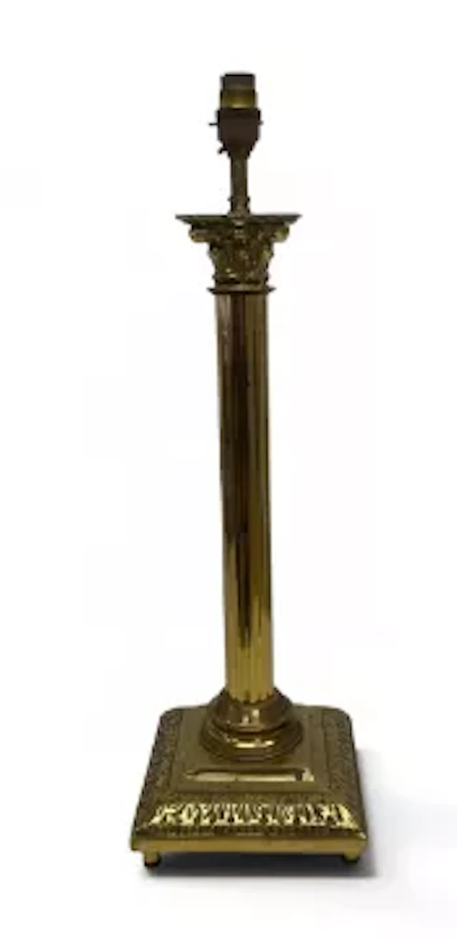 A vintage brass Corinthian column table lamp. H.54cm