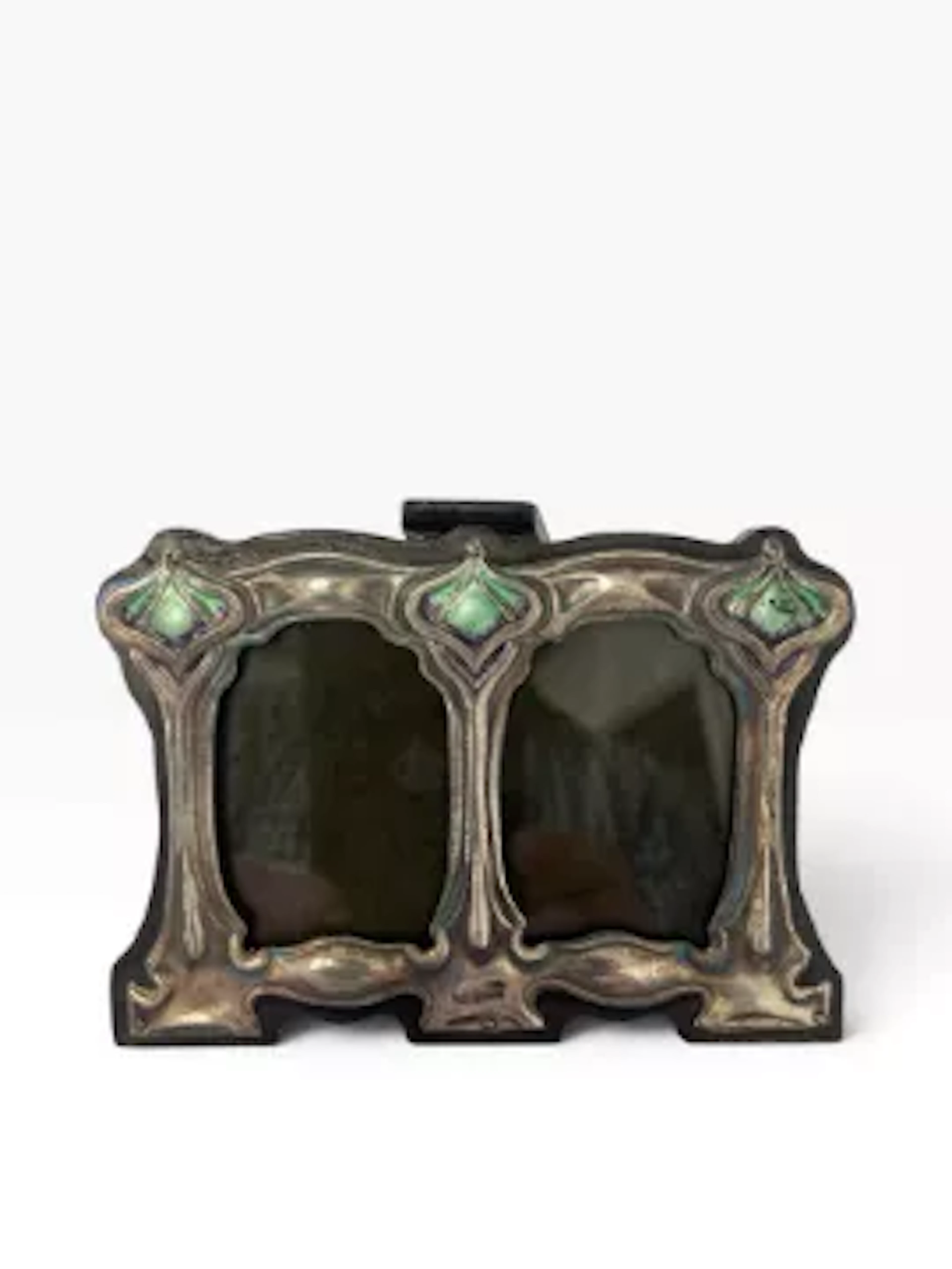 A vintage Art Nouveau style enamelled sterling silver double picture