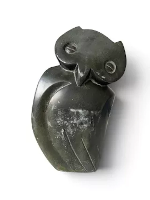 Zachariah Njobo (b.1962), a carved stone sculpture of an owl, signed