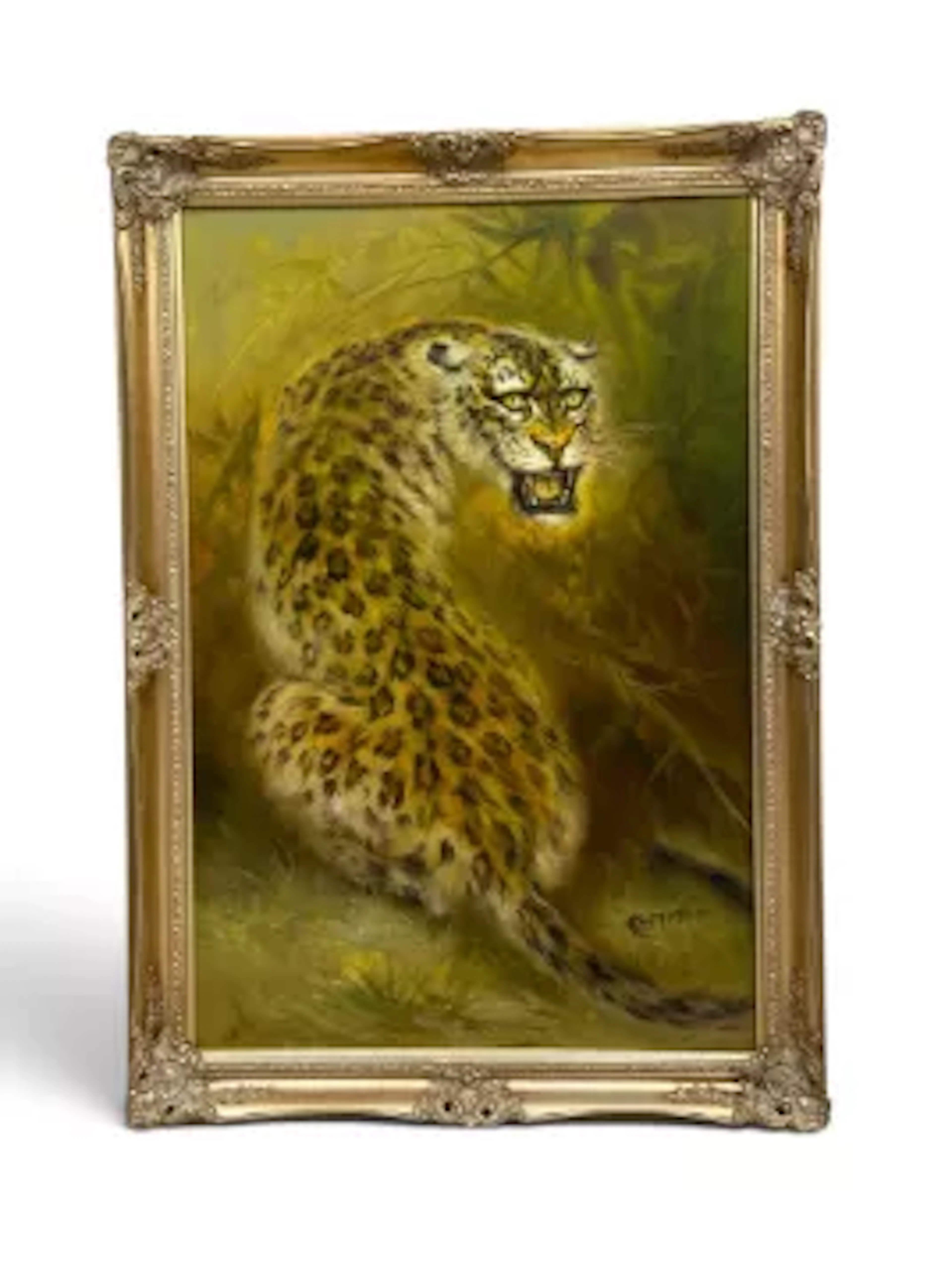 A vintage oil painting on canvas, study of a leopard, signed Kuffman