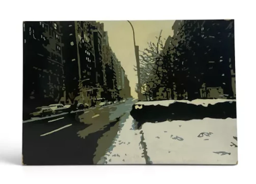 A contemporary digital abstract painting of a cityscape, in the style