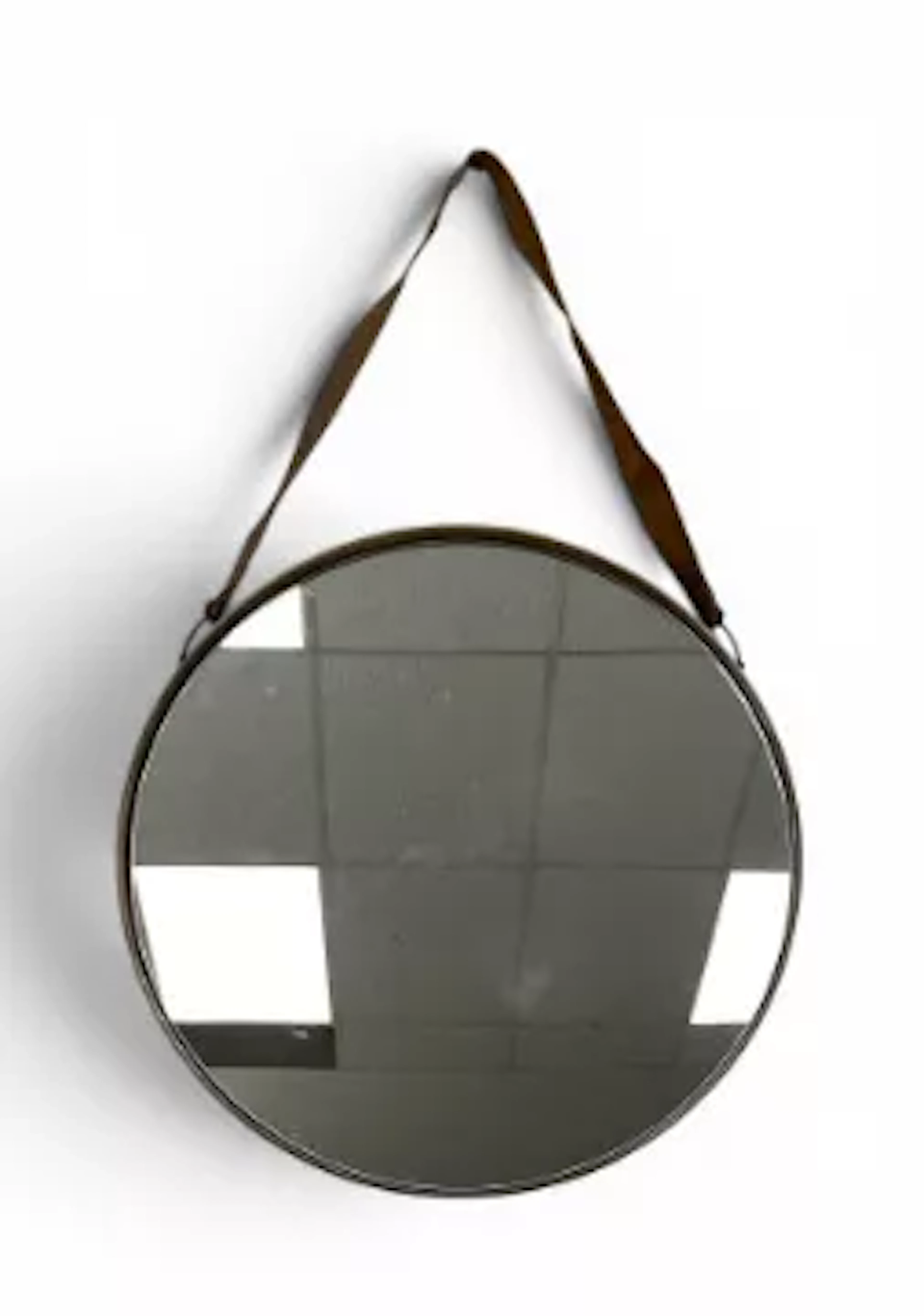 A contemporary circular brass framed John Lewis wall mirror with a
