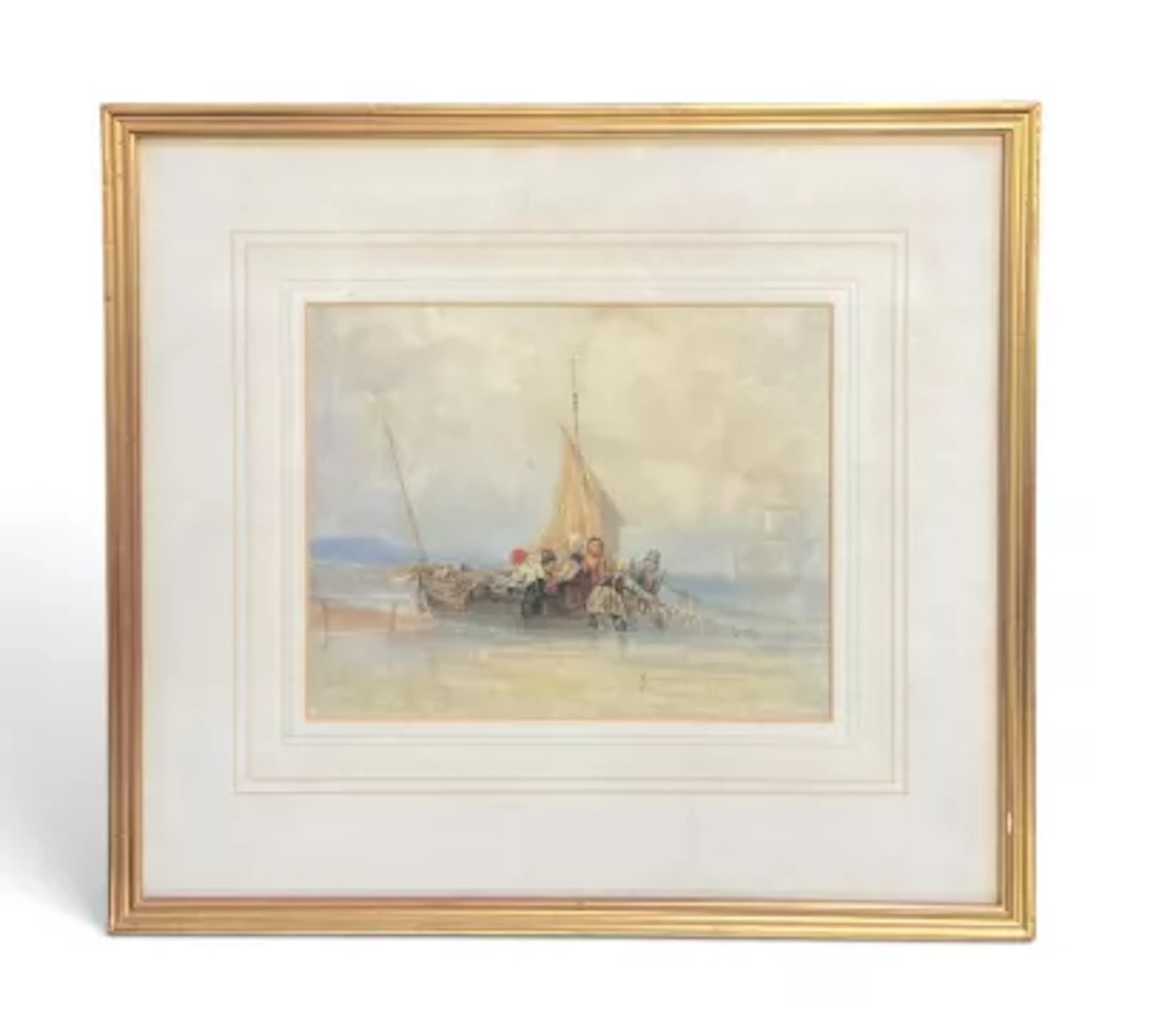 A 19th century glazed, framed and mounted watercolour of fisherman