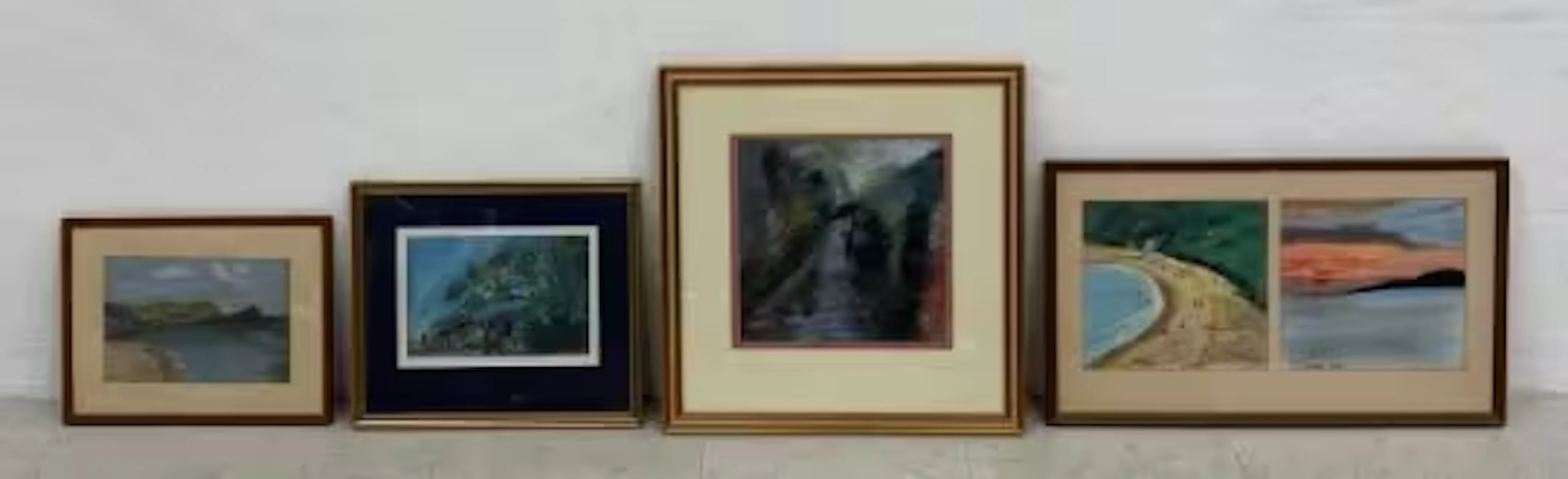 A mixed collection of five mid to late 20th century pastel drawings