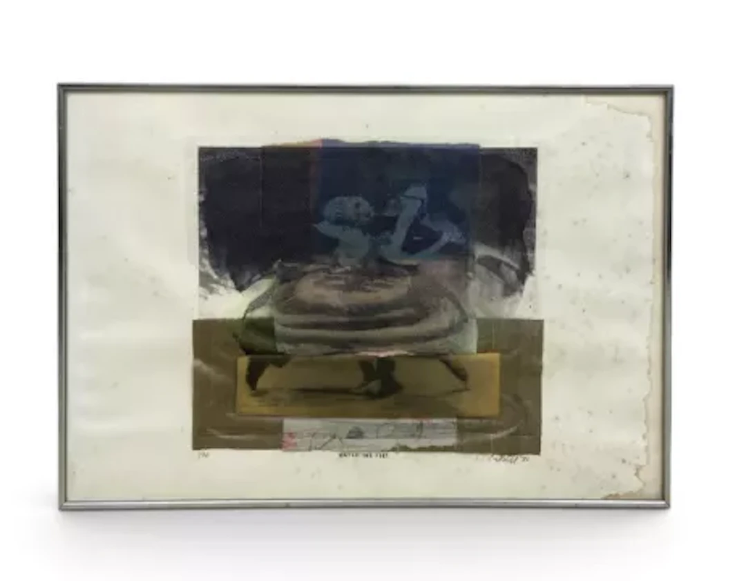 A framed and glazed mixed media collage, signed numbered and dated