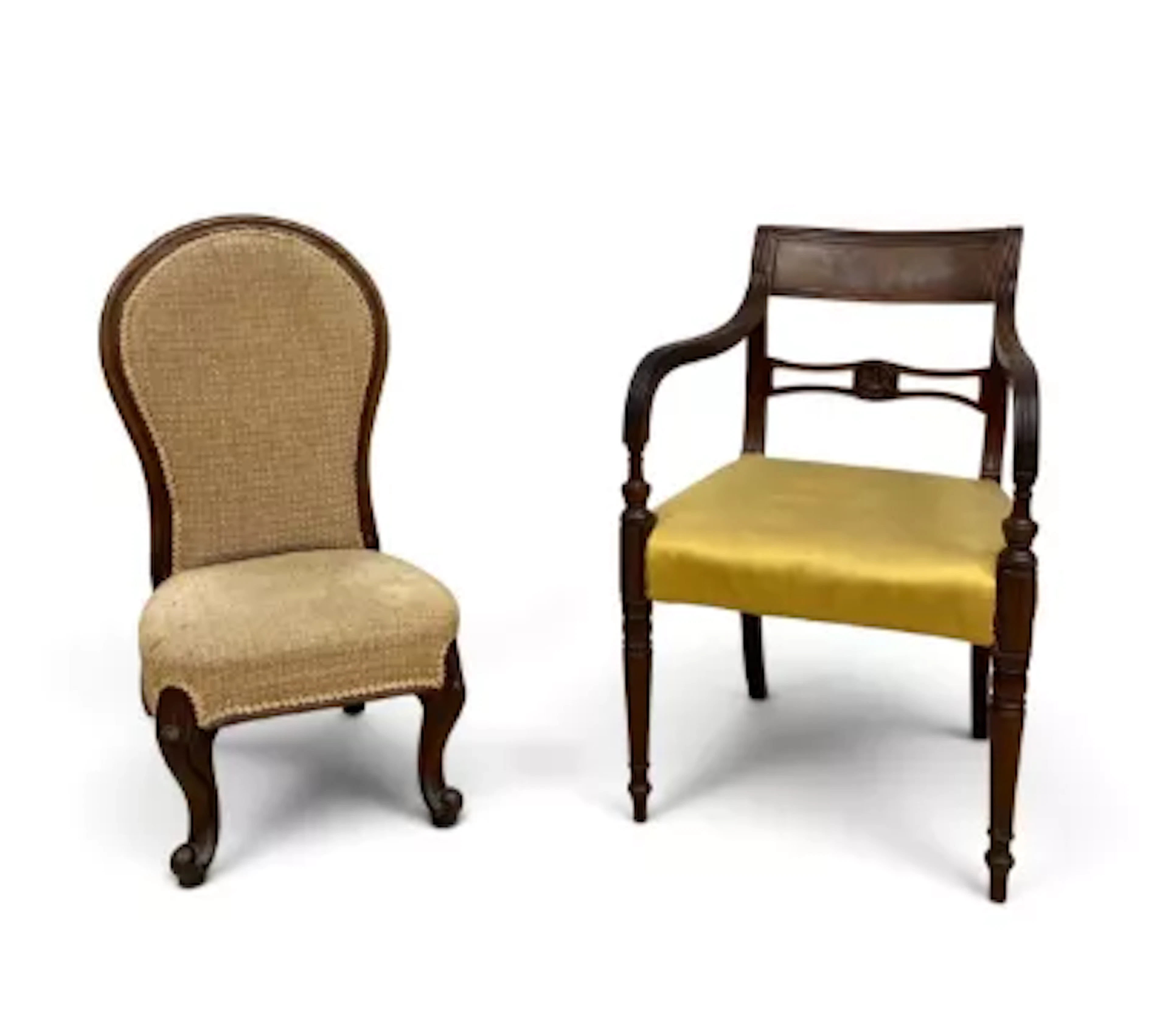 A late Georgian mahogany bar back armchair and a Victorian mahogany