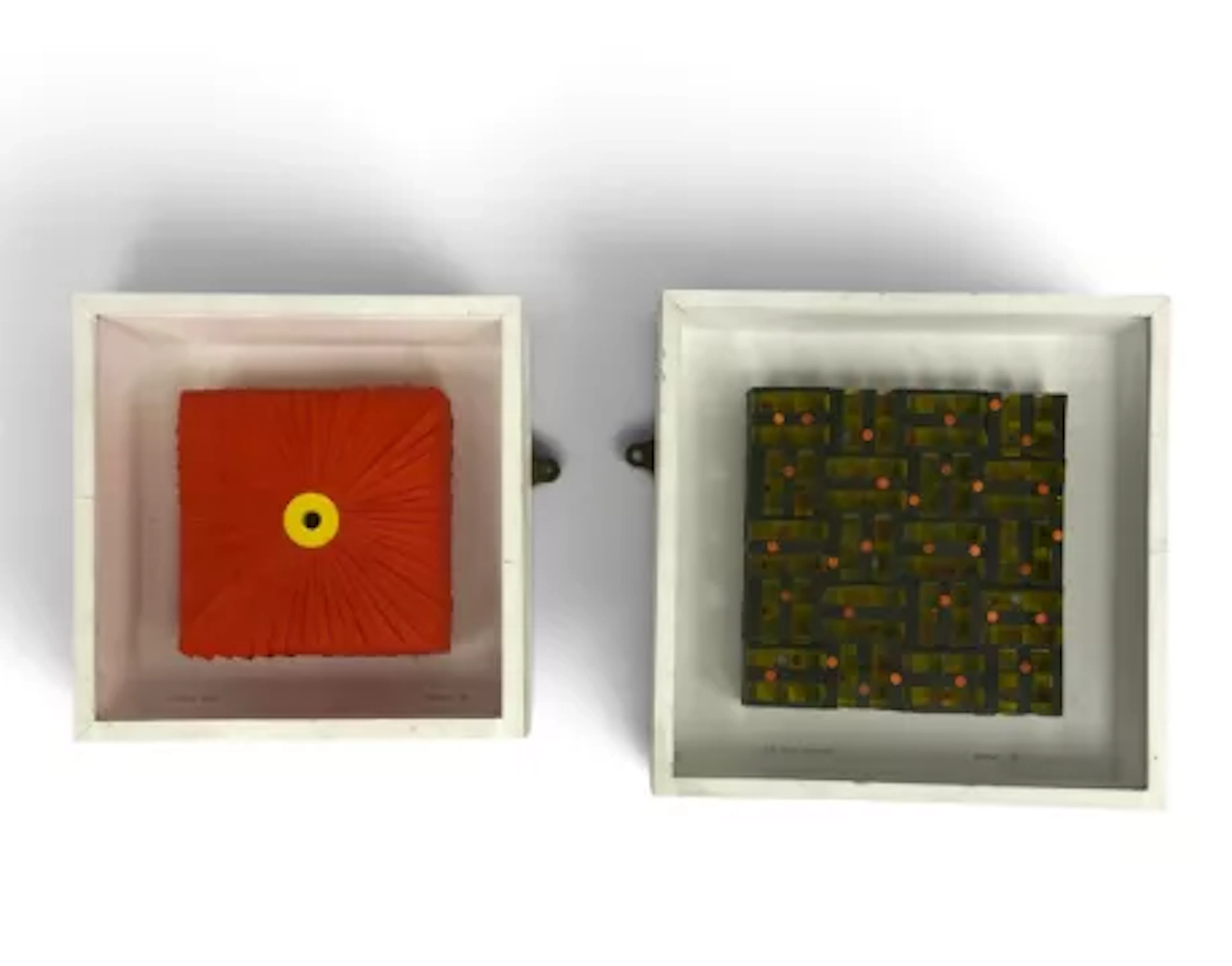 A pair of contemporary Op-Art style paper constructions titled '...Nature