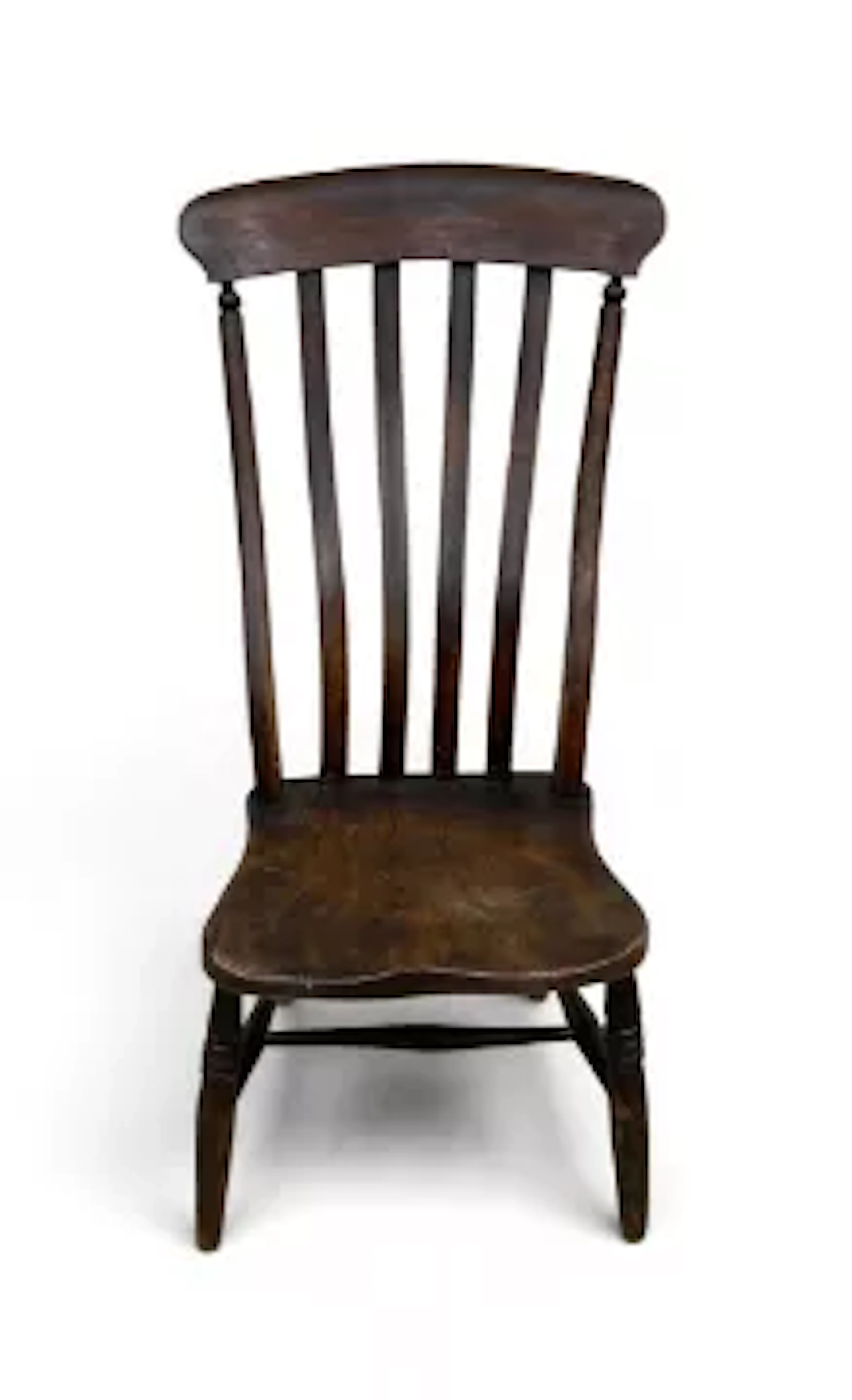 A 19th century high back Windsor chair with elm seat on turned stretchered
