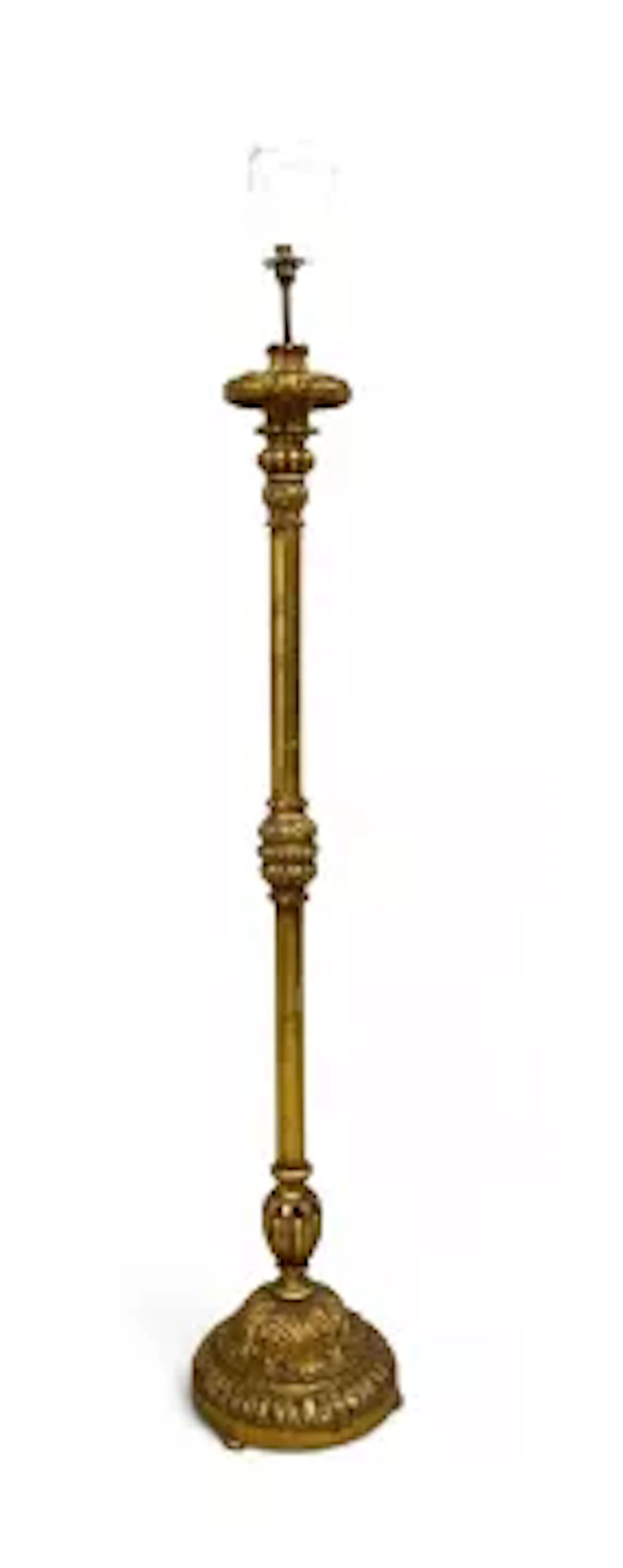 A vintage giltwood lamp standard with carved acanthus decoration. H.187cm