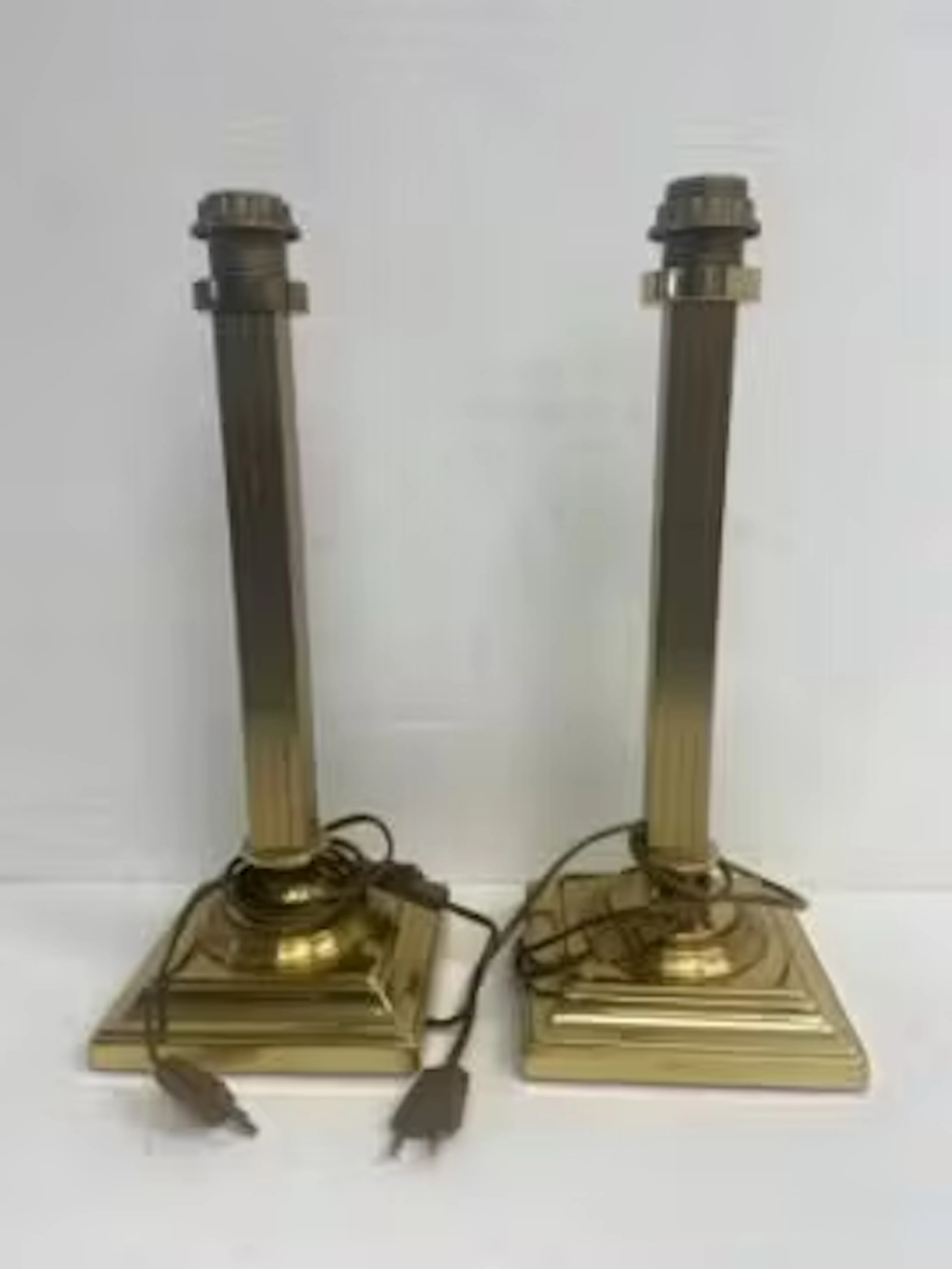 A pair of 1970's vintage brass table lamps with fluted square section