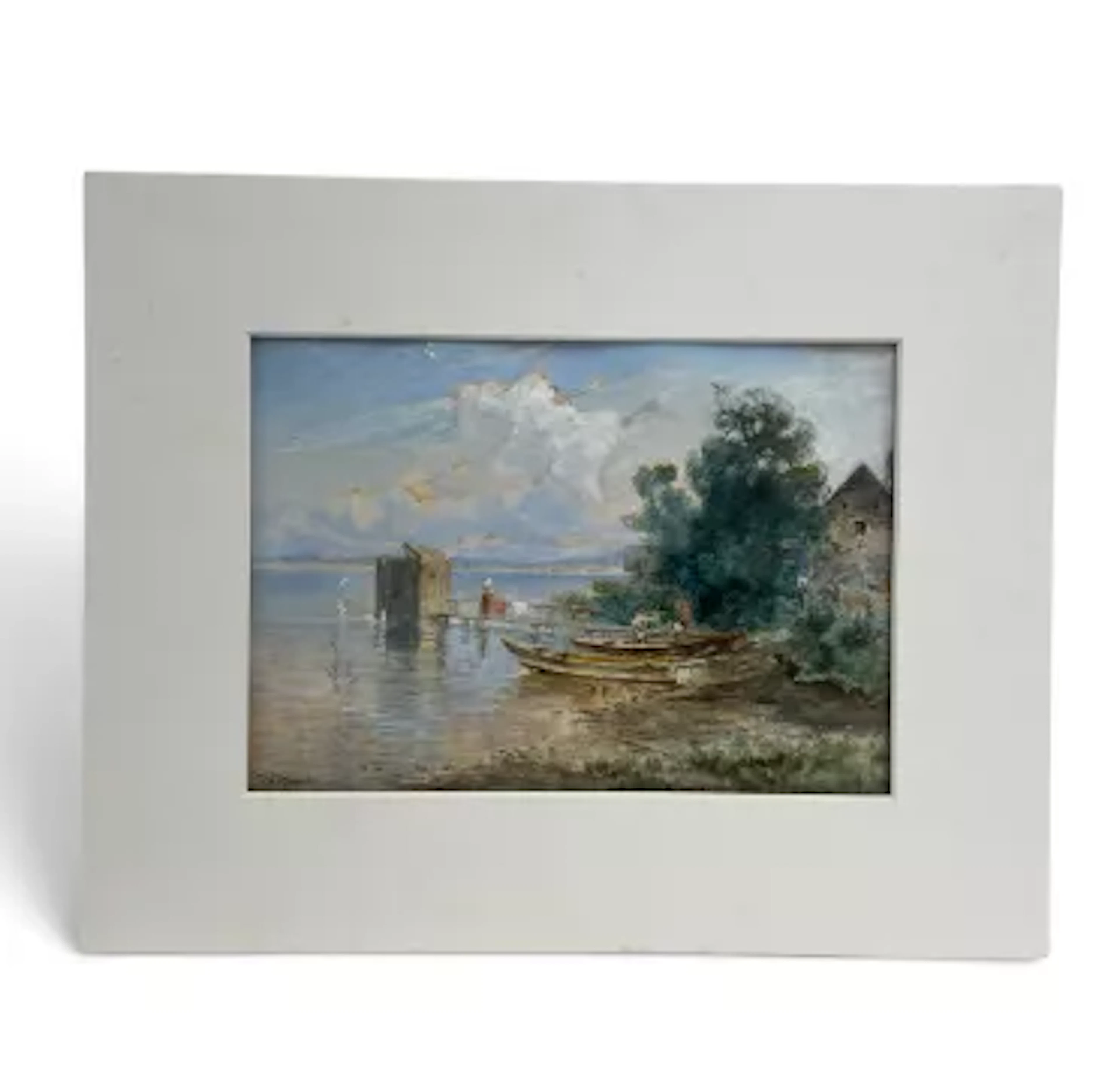 Josef Wopfner (1843-1927), an unframed watercolour, figures in boats