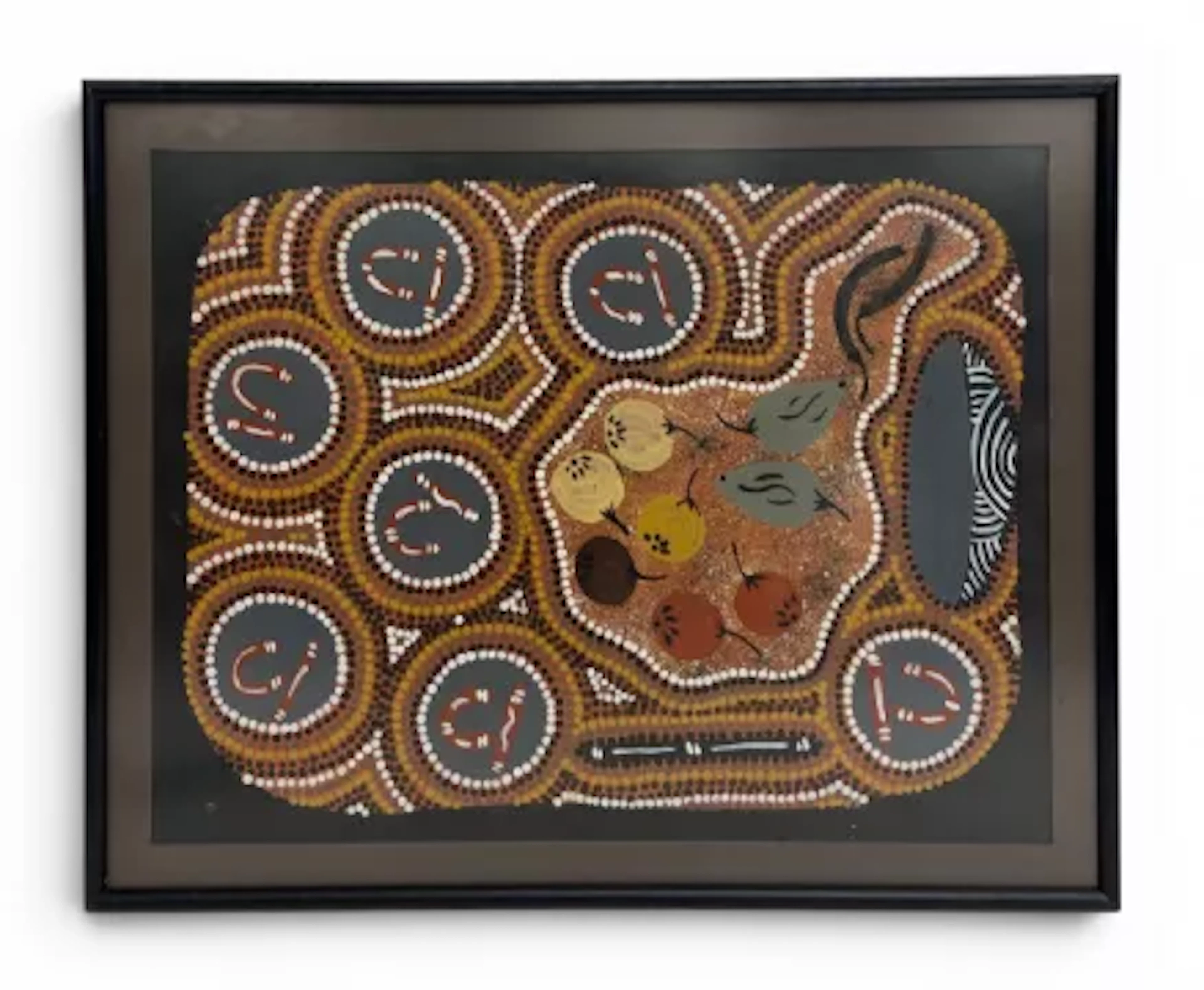 A contemporary Australian Aboriginal acrylic dot art painting on canvas